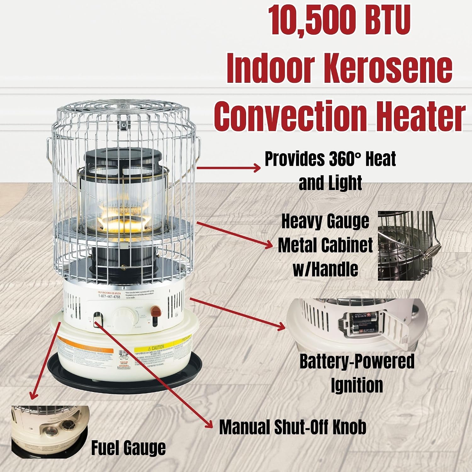 Kero World Kerosene Convection Wick Heater with Radiant and Convective Heat, Lightweight Portable Compact Design, and Sure Seat Chimney System, White.