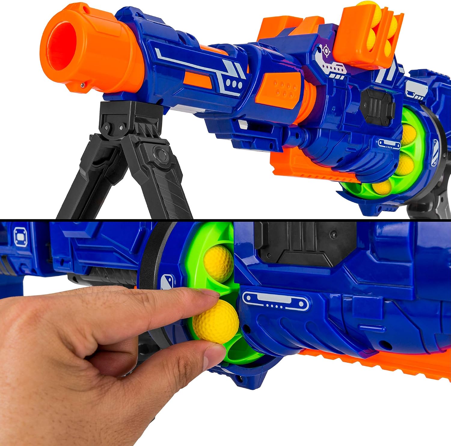 Best Choice Products Electric Customizable Soft Foam Ball Long-Distance Blaster Toy w/Barrel Extension, 12 Foam Balls, Foldable Bipod