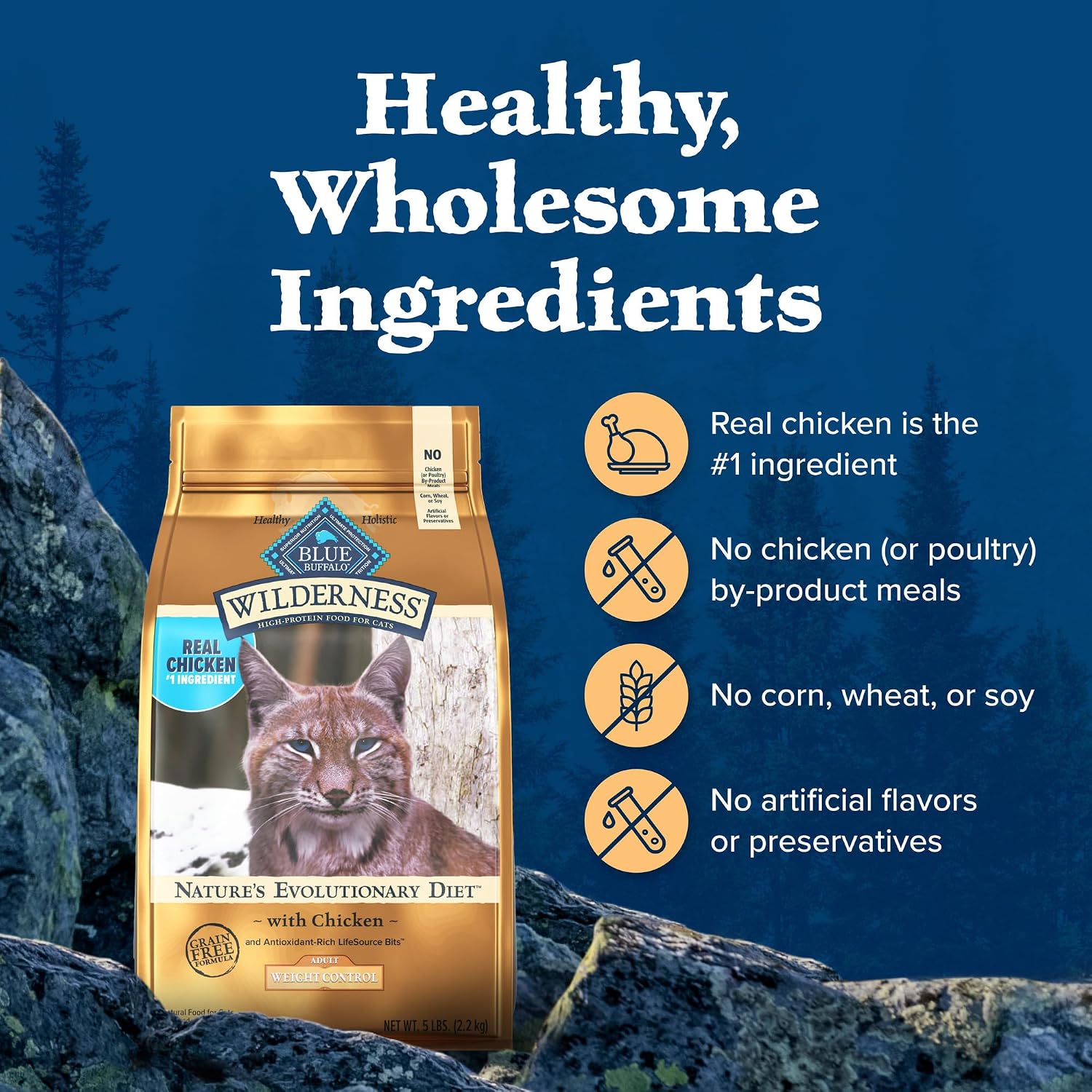 Blue Buffalo Wilderness Chicken Weight Control Dry Cat Food, 11 lb | Real Chicken #1 Ingredient, High Protein & Grain-Free, Supports Immunity with Antioxidant-Rich LifeSource Bits