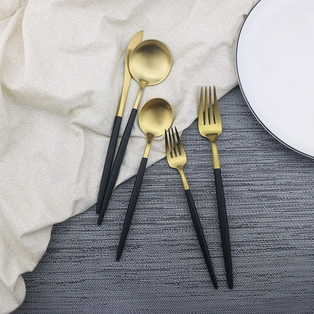 JASHII Luxury 18/10 Rainbow Flatware Set - 304 Stainless Steel Colorful Cutlery - 5-Piece Adaline Royal Modern Satin Finish for Birthday