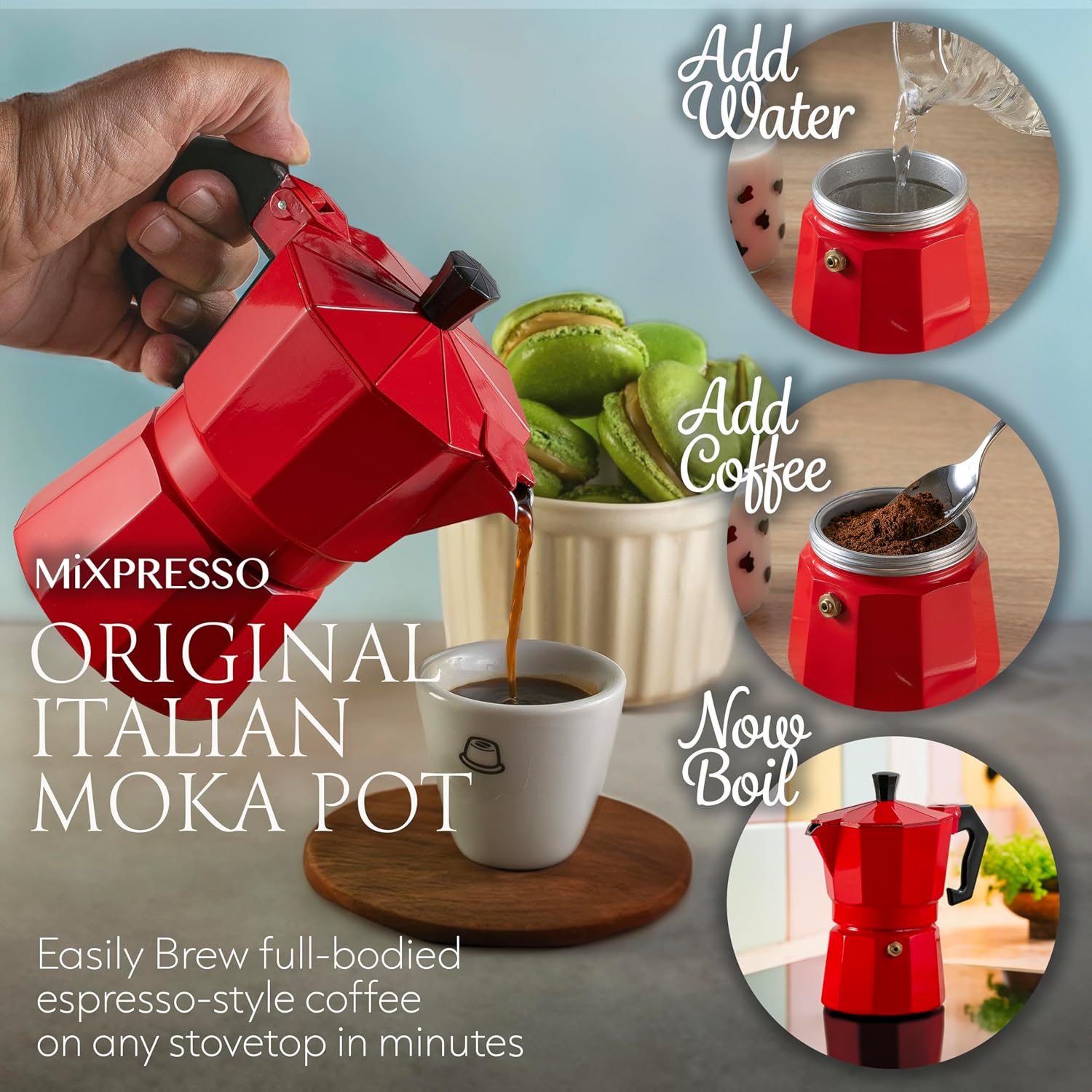 Mixpresso 3 Cup Moka Pot Stovetop Espresso Maker, Italian Cuban Coffee Pot