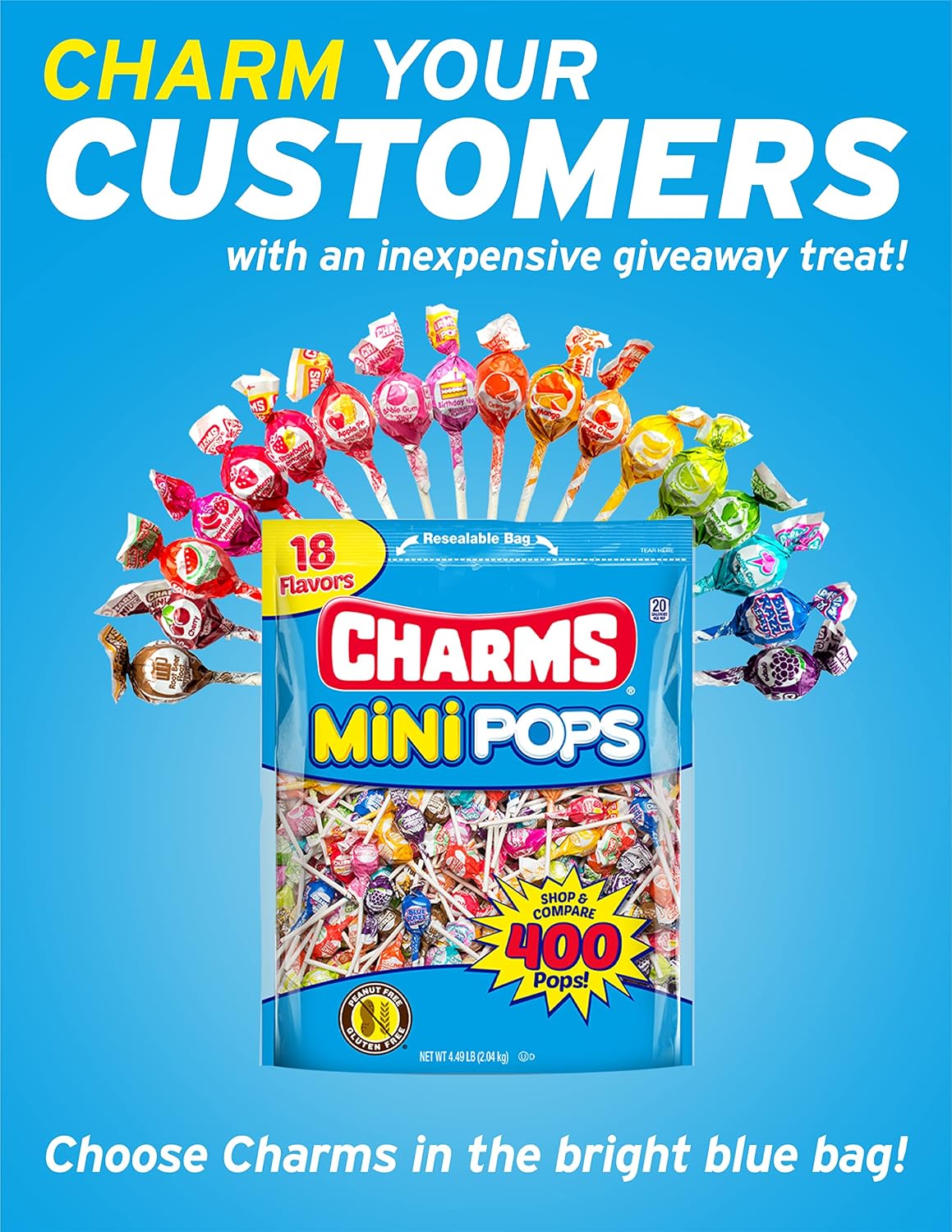 Charms Mini Pops Lollipops, Assorted Flavors, 400 Count (Pack of 1)