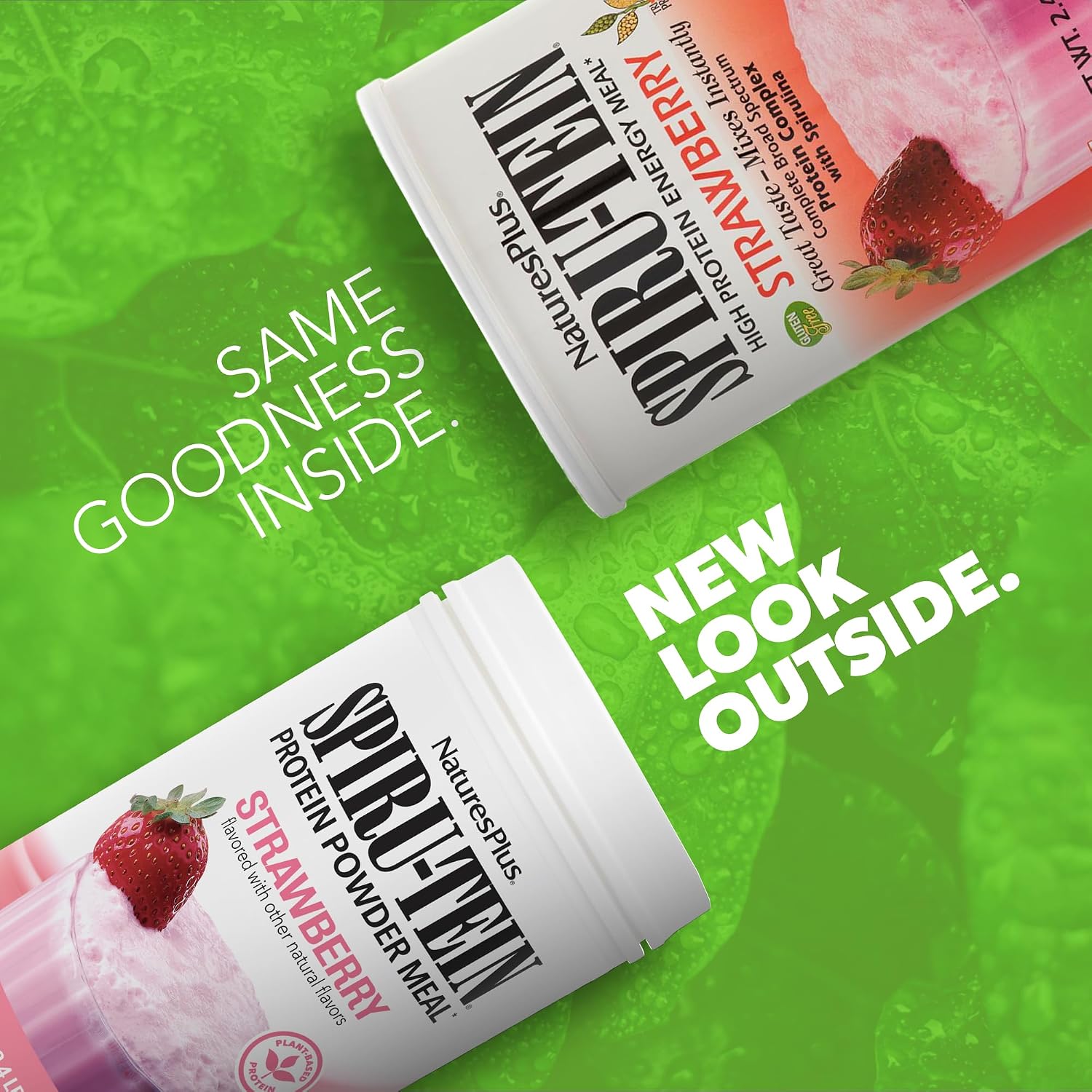 NaturesPlus SPIRU-TEIN, Strawberry - 1.2 lb - Plant-Based Protein Shake - Non-GMO, Vegetarian, Gluten Free - 16 Servings
