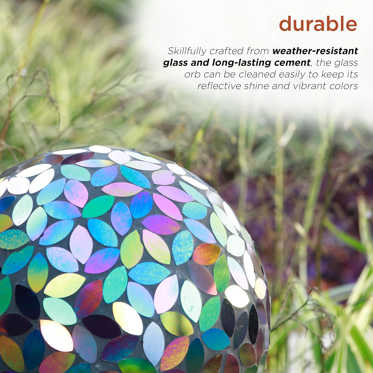 Alpine Corporation 10" Diameter Indoor/Outdoor Glass Mosaic Gazing Globe Yard Decoration, Purple Pearlized Petals Design