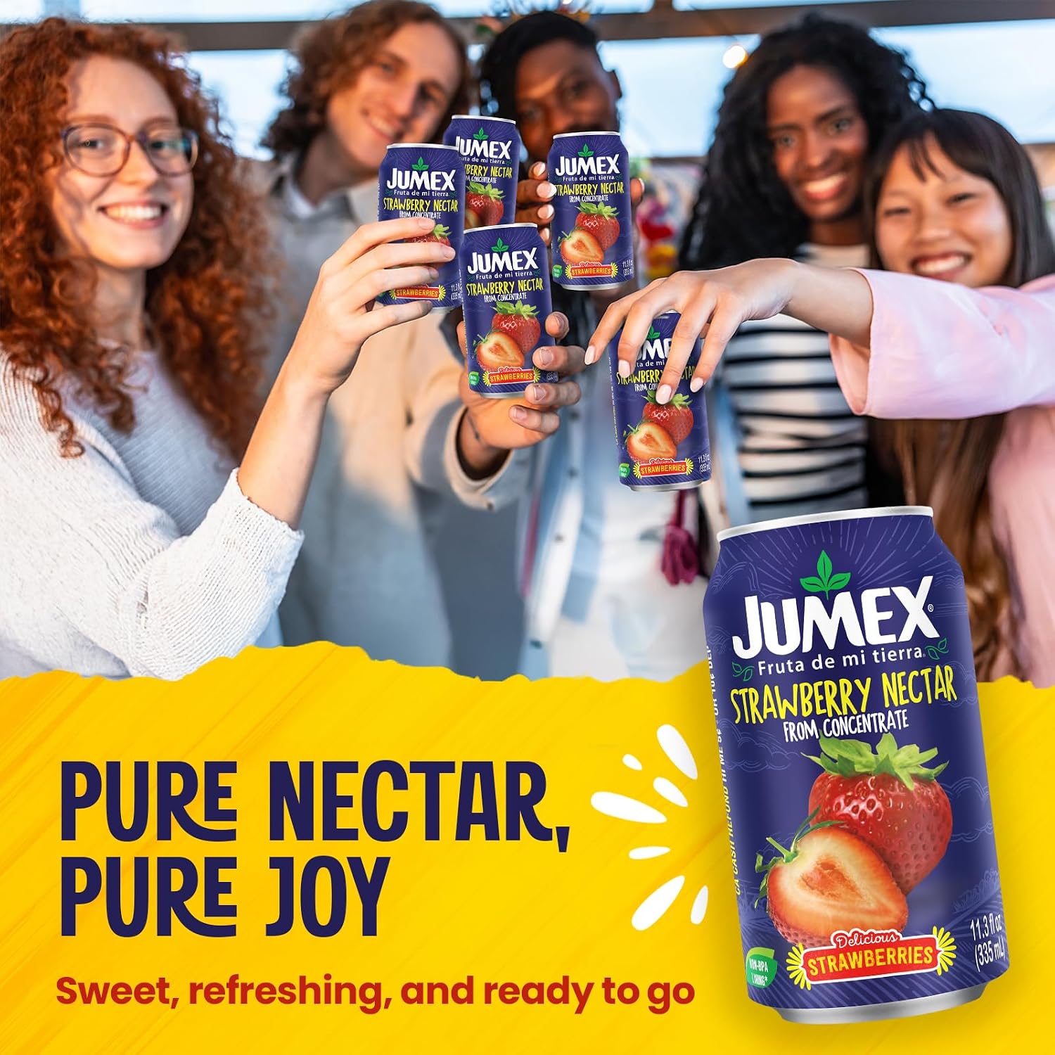 Jumex Mango Nectar Juice & Peach Nectar - Made with Fresh Fruit Puree - Tropical Fruit Juice Concentrate for Smoothie Mix, Cocktail Mixers & Kids Beverages - 11.3oz, 12 Pack Canned Drinks