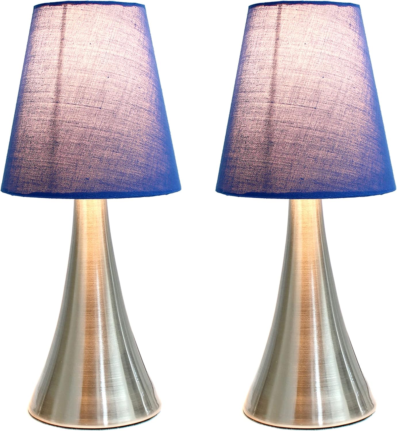 Simple Designs LT2014-WHT-2PK Valencia Brushed Nickel Mini Touch Table Lamps with Fabric Shades, White (Pack of 2)