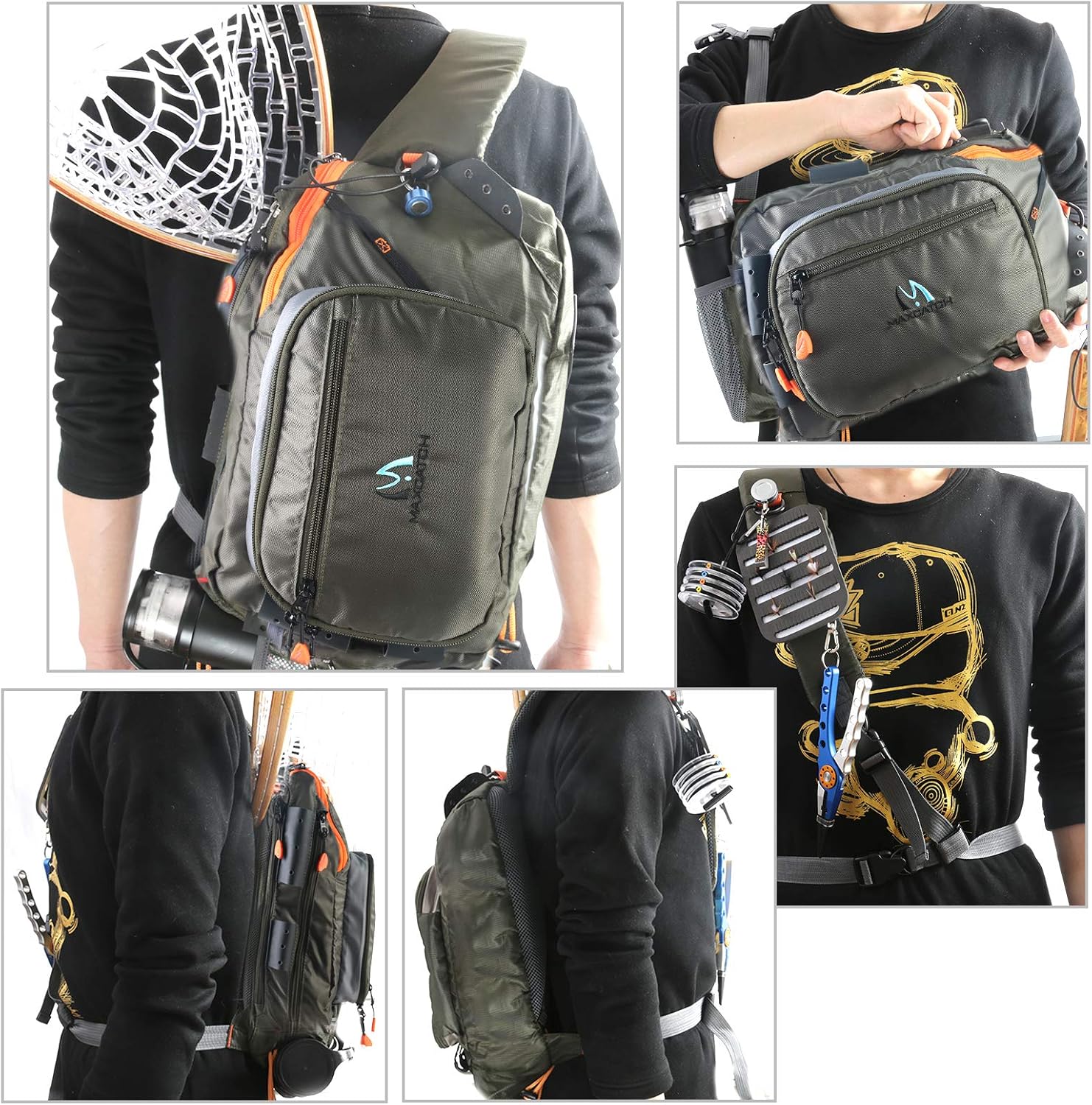 M MAXIMUMCATCH Maxcatch Fly Fishing Sling Pack Tackle Storage Shoulder Bag for Outdoor Fishing Hiking Hunting