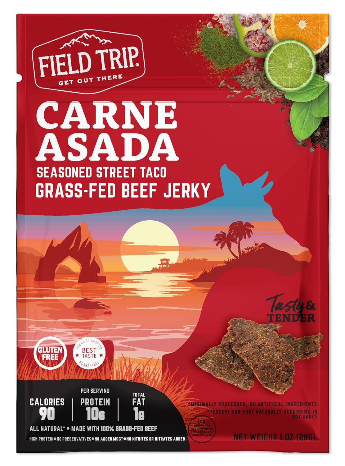 Field Trip Beef Jerky, Original, 1 Oz Bag, 12 Bags/carton | Grass Fed Beef Jerky, Healthy Gluten Free Snacks, All Natural, Paleo-Friendly Beef Jerky, High Protein, Low Carb, No Nitrates