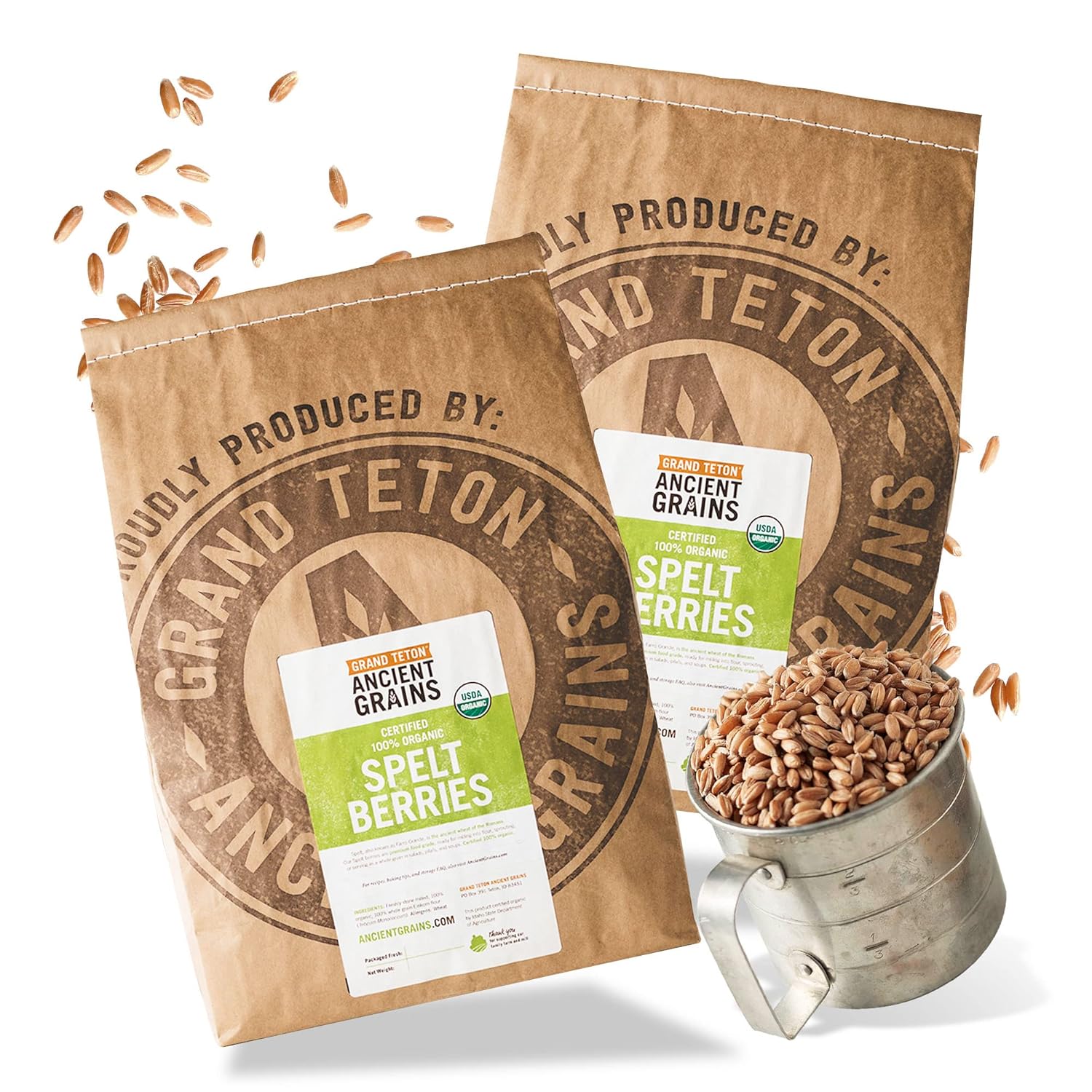 Grand Teton Ancient Grains - 100% Organic Spelt Berries, Whole Unmilled Spelt Berries, US-Grown Farro Organic Grain, Nutritious Baking Staple