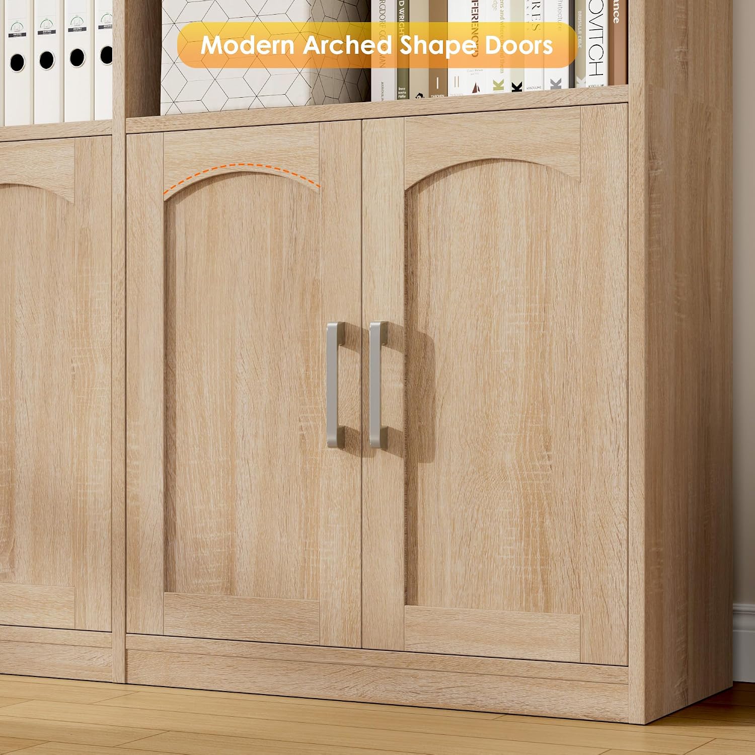 Bookshelf and Bookcase with Doors, Double Wide Large Bookshelves | Industrial Open Display Shelves 6 Tier, 73'' Tall Bookshelf with Storage Cabinets for Office,Home, Living Room, Library,White