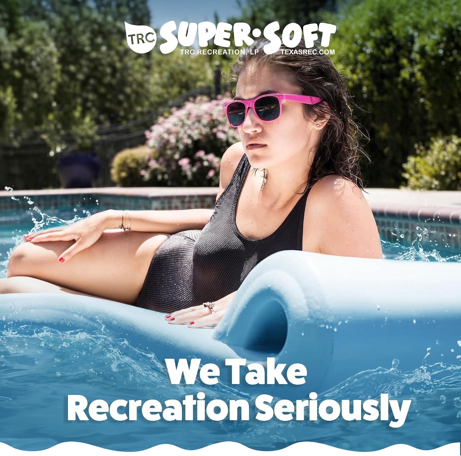 TRC Recreation Ultra Sunsation 2.5” Thick Vinyl Coated Foam Swimming Pool Float Mat Adult Lounger with Built-in Roll Pillow
