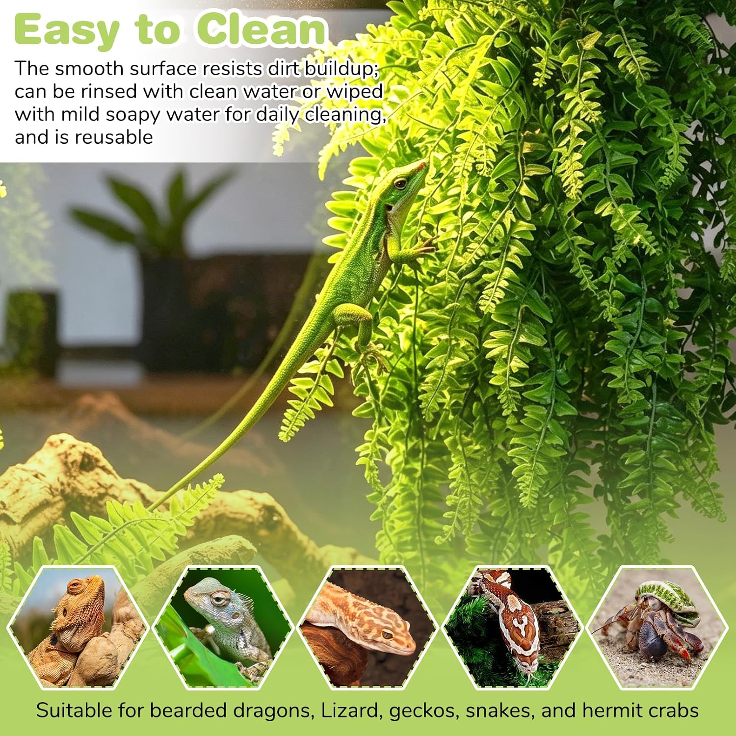 PINVNBY Reptile Plants Hanging Fake Vines Boston Climbing Terrarium Plant with Suction Cup for Bearded Dragons Lizards Crested Gecko Snake Hermit
