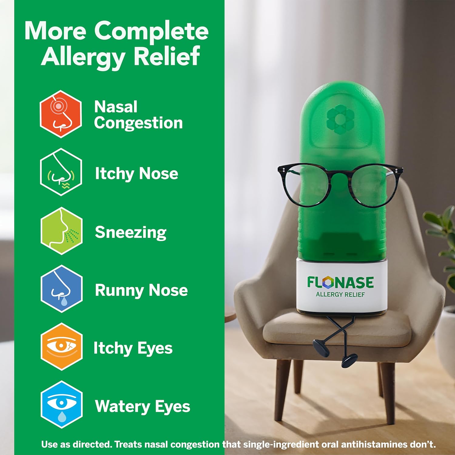 Flonase Sensimist Allergy Relief Nasal Spray, 120 Sprays | Tissues Included, Fluticasone Propionate Nasal Spray, Multi-Symptom Relief, 24-Hour Non-Drowsy Allergy Relief