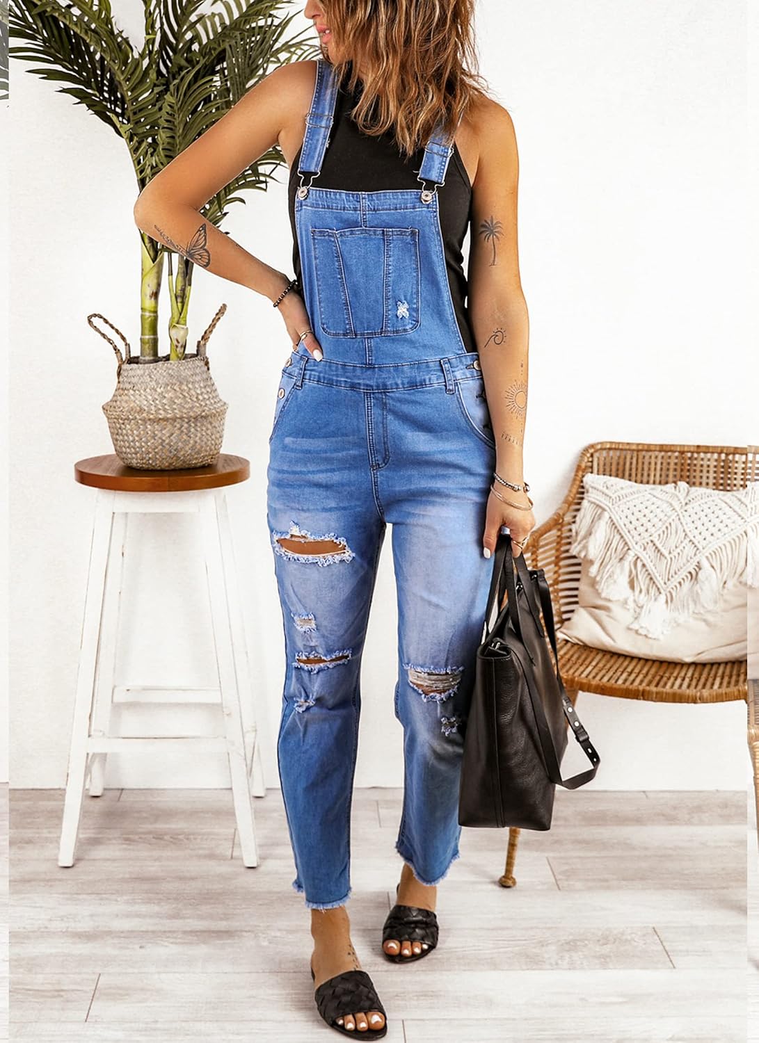 luvamia Women's Casual Stretch Adjustable Denim Bib Overalls Jeans Pants Jumpsuits