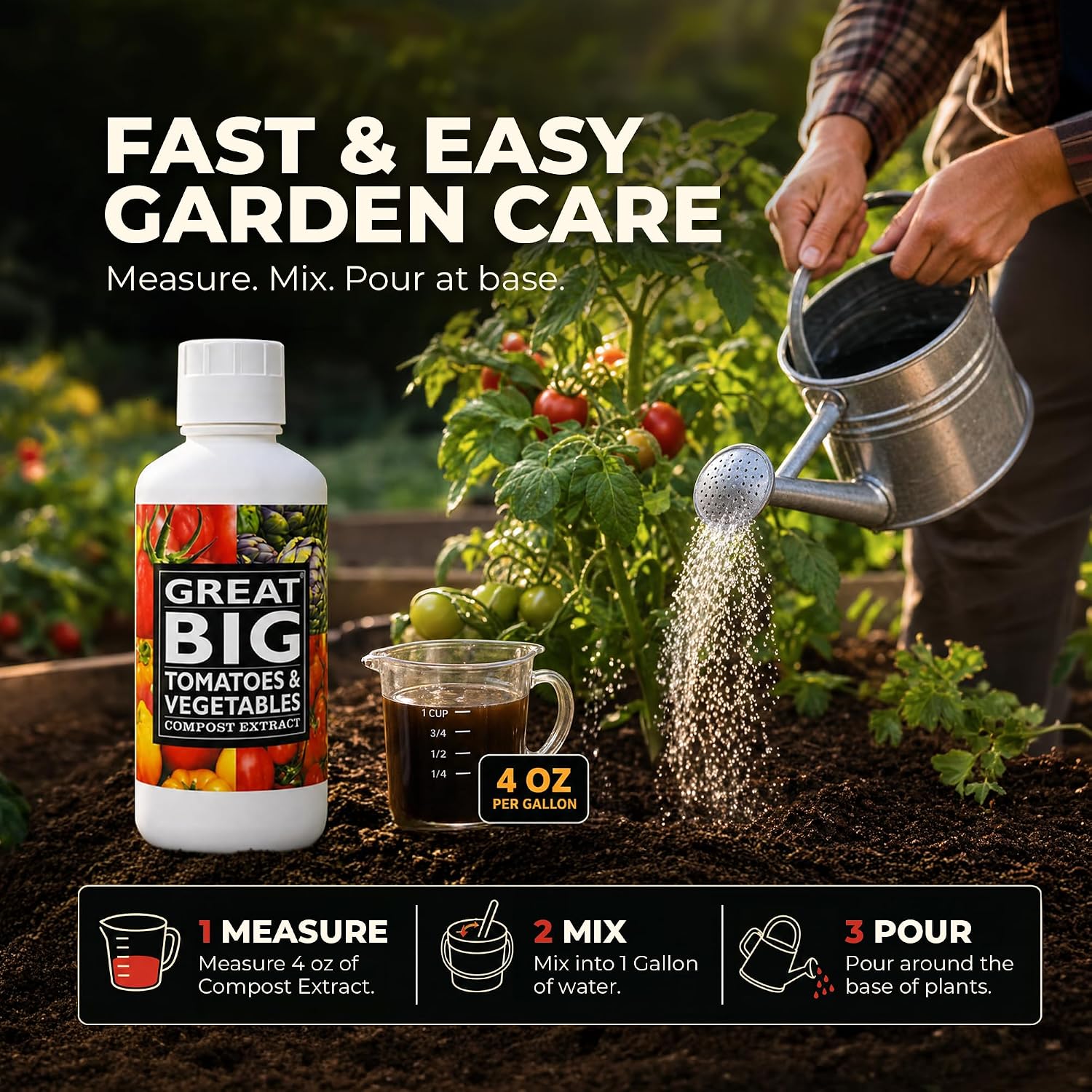 Great Big Tomatoes and Vegetables Liquid Fertilizer Booster - Organic Soil Conditioner, Liquid Compost Extract with Humic Acid, Fertilizer Activator for Big Vegetable Yields, 70 Minerals - 32 Ounce