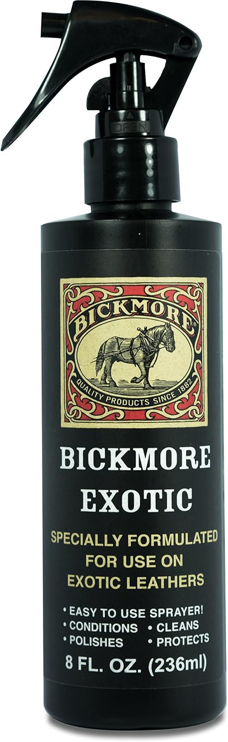 Bickmore Exotic Leather Cleaner & Conditioner for Exotic Skins and Leathers | One step preserves material and natural sheen on alligator, ostrich, lizard and stingray hides.