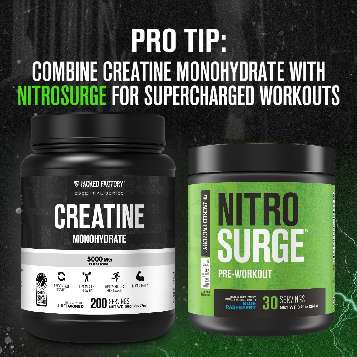 Jacked Factory Creatine Monohydrate Powder 425g - 5g Daily Micronized Creatine Monohydrate for Men and Women, Vegan-Friendly