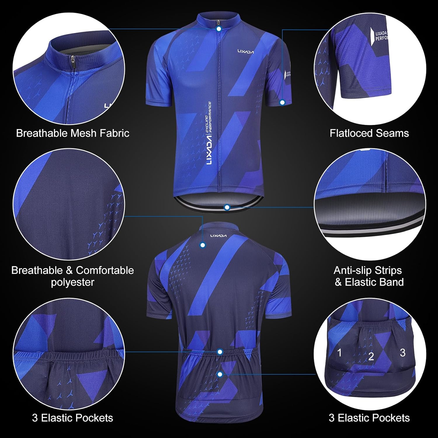Lixada Men's Cycling Jersey Short Sleeve with Padded Shorts Quick-Dry Summer Short Bike Clothing Bicycle Shirts Pants Set