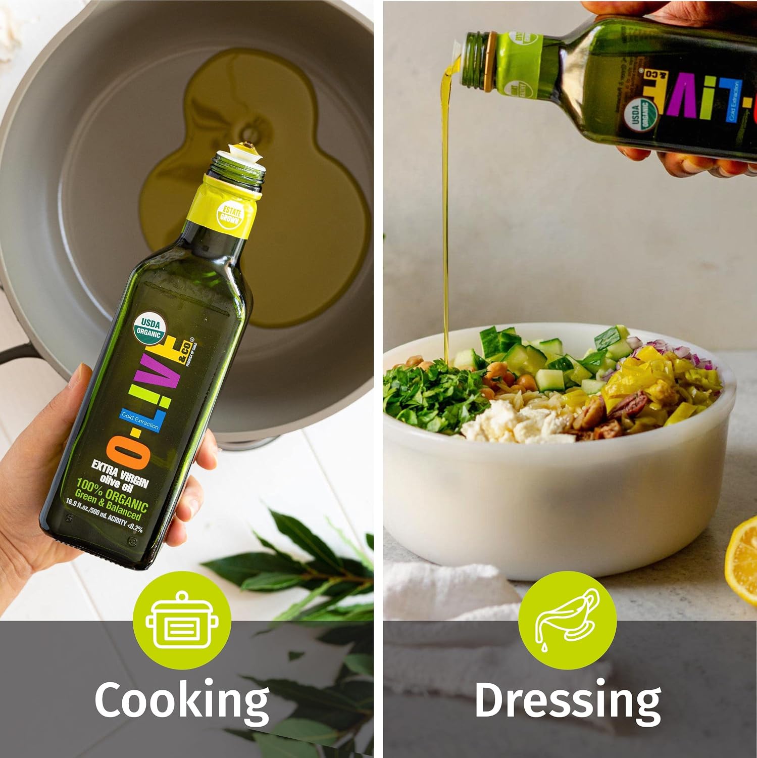 O-Live&Co. Premium USDA Organic Extra Virgin Olive Oil - First Cold Pressed EVOO - Phenolic Rich - Single Origin - Early Harvest - Versatile Oil Cooking & Dressing - 1L