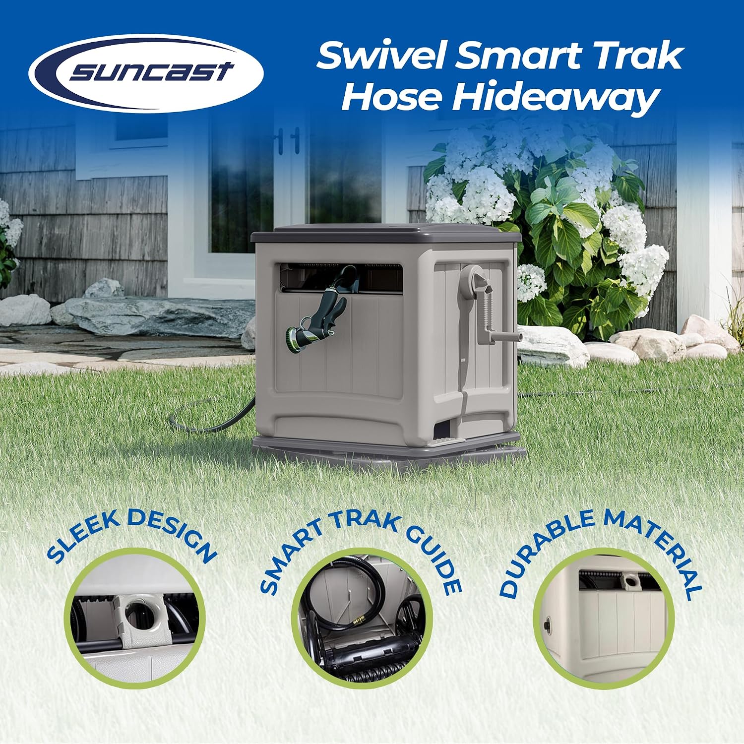 Suncast 225 ft. Swivel Hideaway Hose Reel with Hose Guide and Crank Handle, Mocha/Taupe