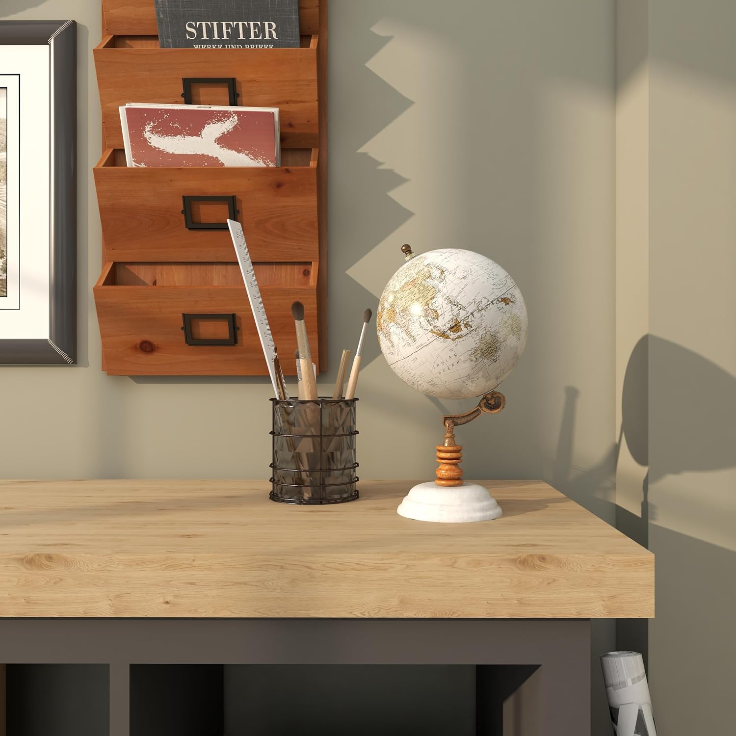 Deco 79 Marble Globe with Marble Base, 7" x 7" x 11", Teal | Educational/Geographic Earth World Map Decorative World Globe With Marble Base World Globe