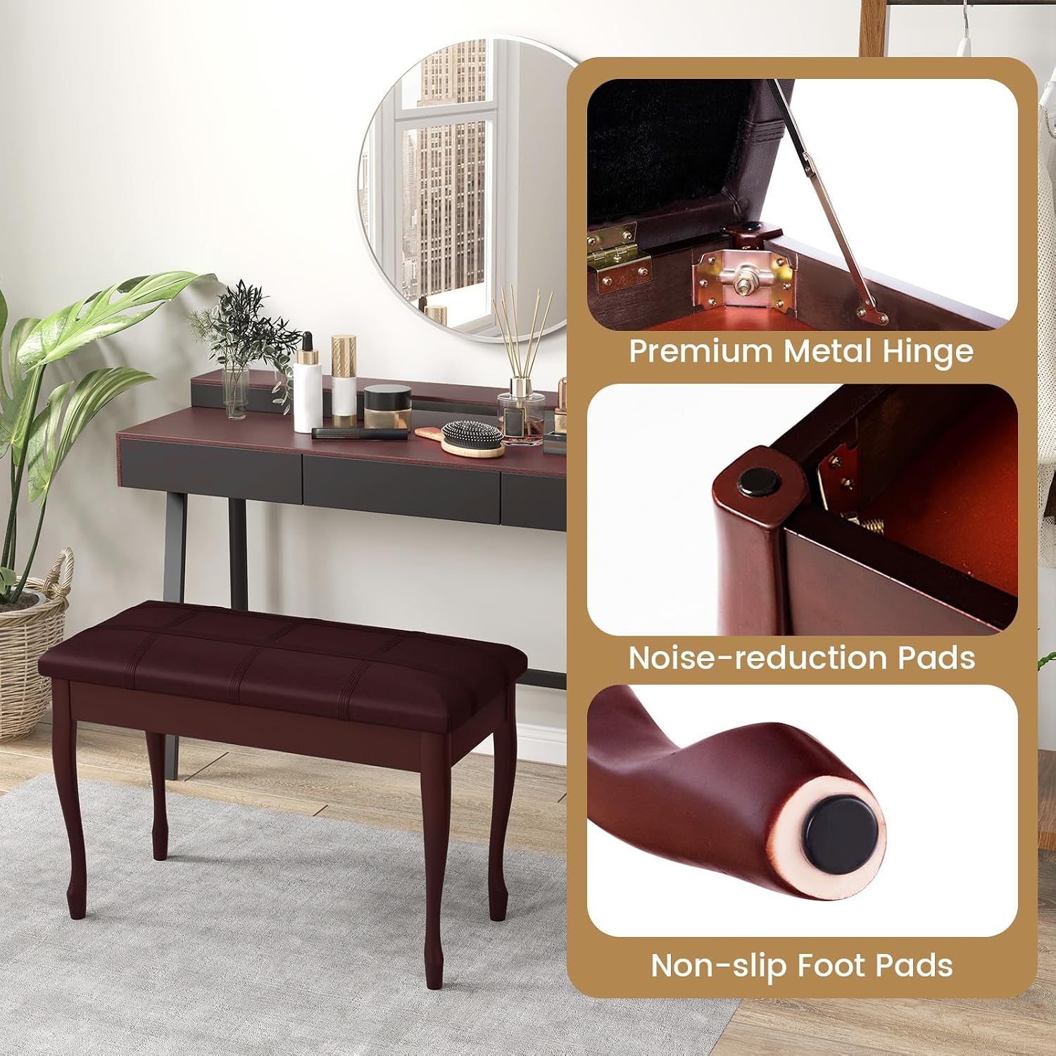Giantex Duet Piano Bench with Storage, Keyboard Bench with Padded Cushion, Solid Wood Legs, Storage Compartment for Music Books, Comfortable PU Leather Piano Stool, 360 LBS Load Capacity