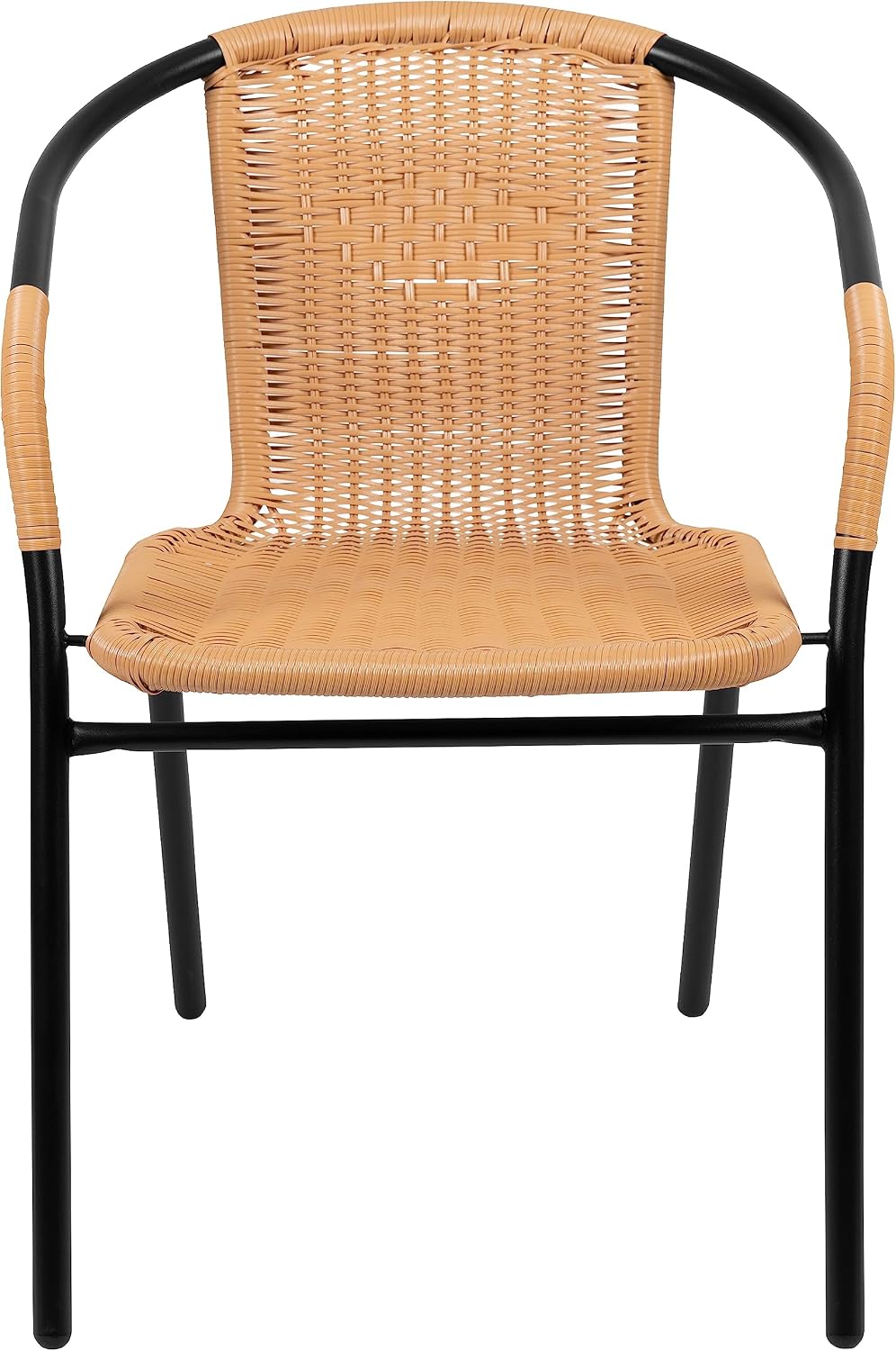 Flash Furniture Lila Modern Rattan Indoor/Outdoor Stackable Dining Chairs, Stacking Rattan Bistro Chairs for Patio or Restaurant, Set of 4, Brown | Commercial Grade, Indoor/Outdoor Use