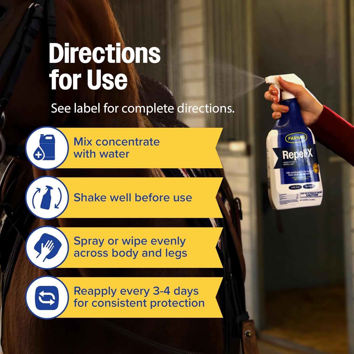 Farnam Repel-X pe Fly Spray Concentrate for Horses & Dogs, 16 oz | Makes 4 Quarts,Repels barn flies, gnats, mosquitoes, ticks, and lice as a concentrated that mixes with water
