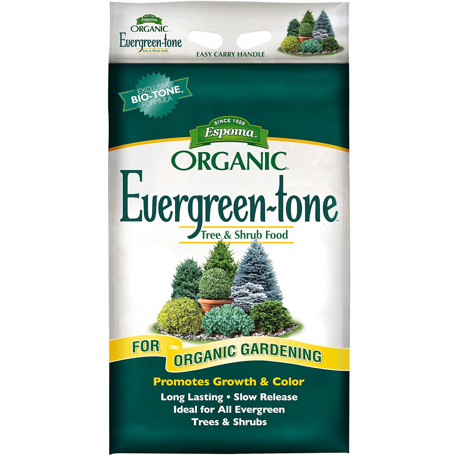 Espoma Organic Evergreen-Tone 4-3-4 Natural & Organic Fertilizer and Plant Food for Evergreen Trees & Shrubs. 18 lb. Bag. Use for Planting & Feeding