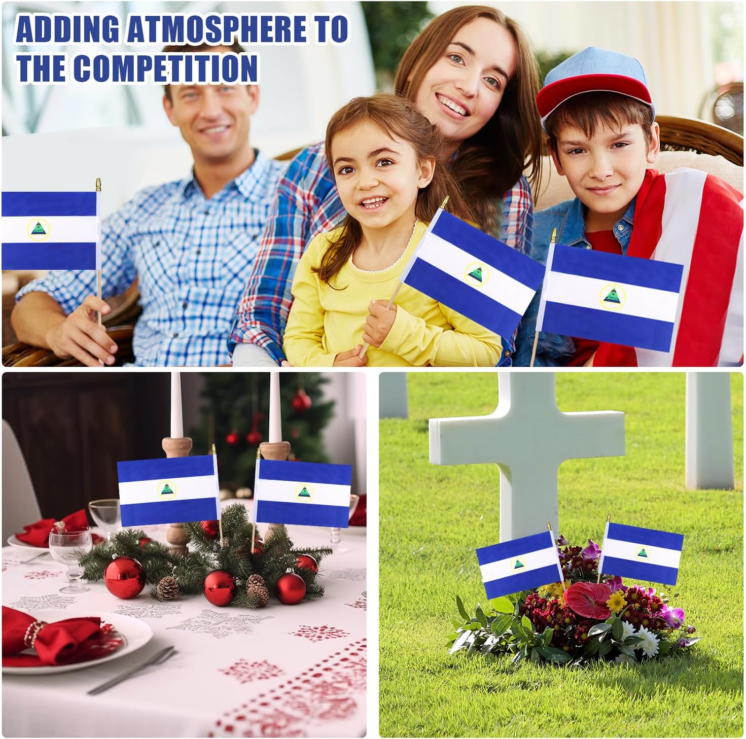 12Pcs Small Nicaragua Flags on Wooden Stick Mini Nicaraguans Flag Hand Held Flag Decorations,5x8 Inch
