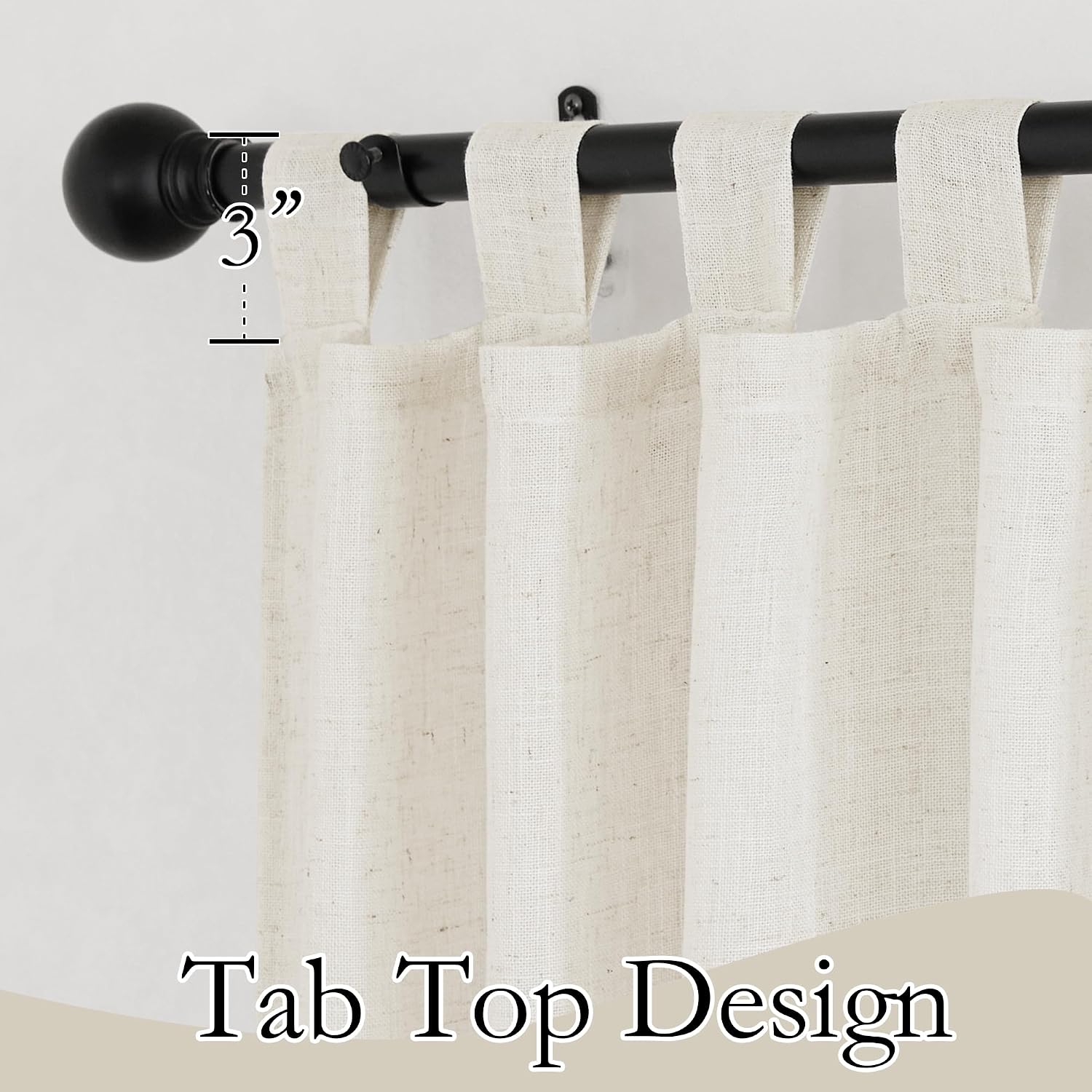 RYB HOME Linen Sheer Curtains - Linen Textured Semi Sheer Curtains for Kids Nursery Bedroom Living Room Window