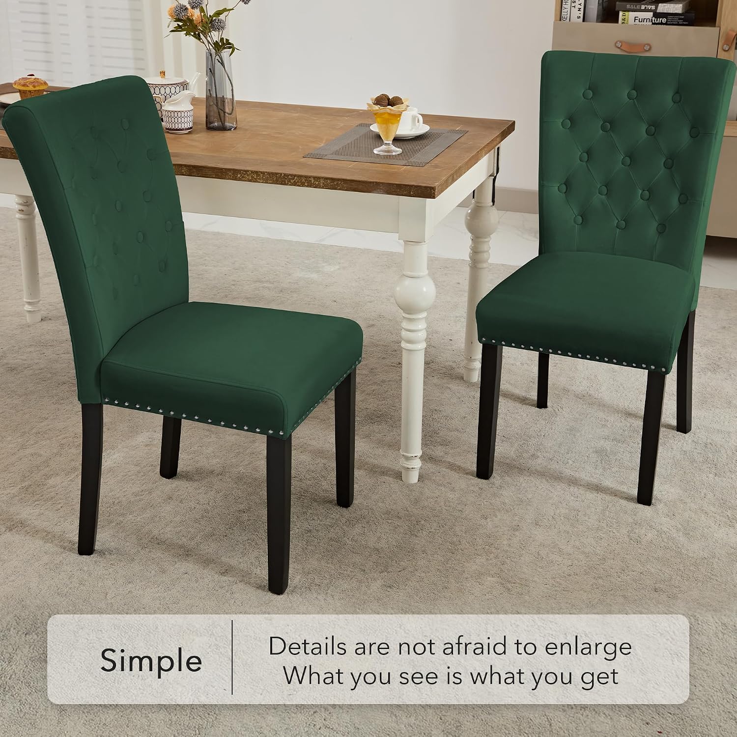 adochr Velvet Dining Chairs Set of 2, Parsons Kitchen Chair, Blue