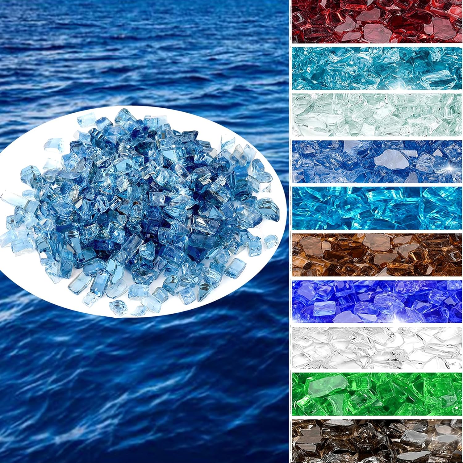 Onlyfire 10 lbs Fire Glass Rocks for Gas Propane Fire Pit and Fireplace