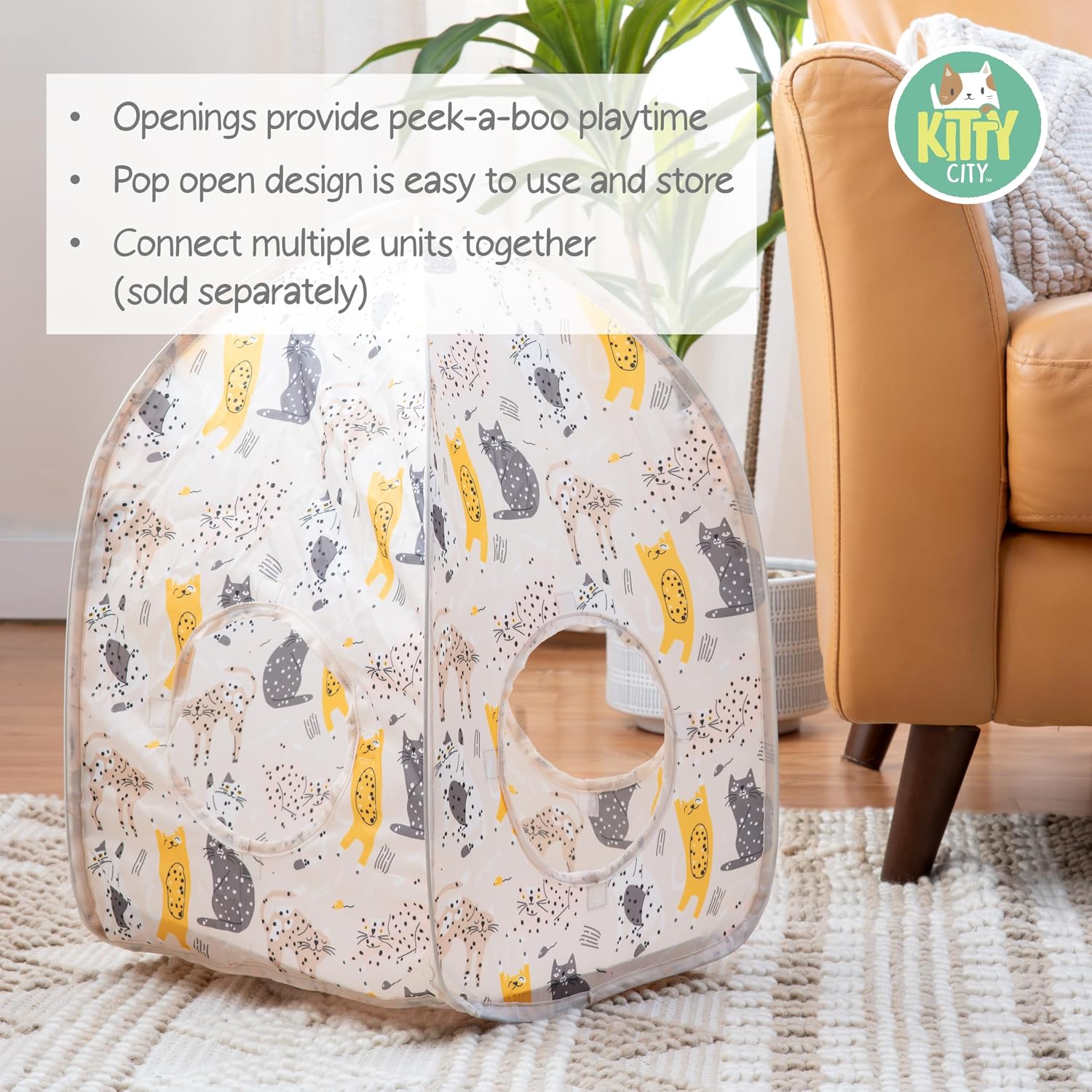 Kitty City Safari Jungle Pop-Up Cat Cube, Collapsible Indoor Cat Hideout & Play Cube with Peekaboo Openings, Easy Storage, 15” x 15” x 15”
