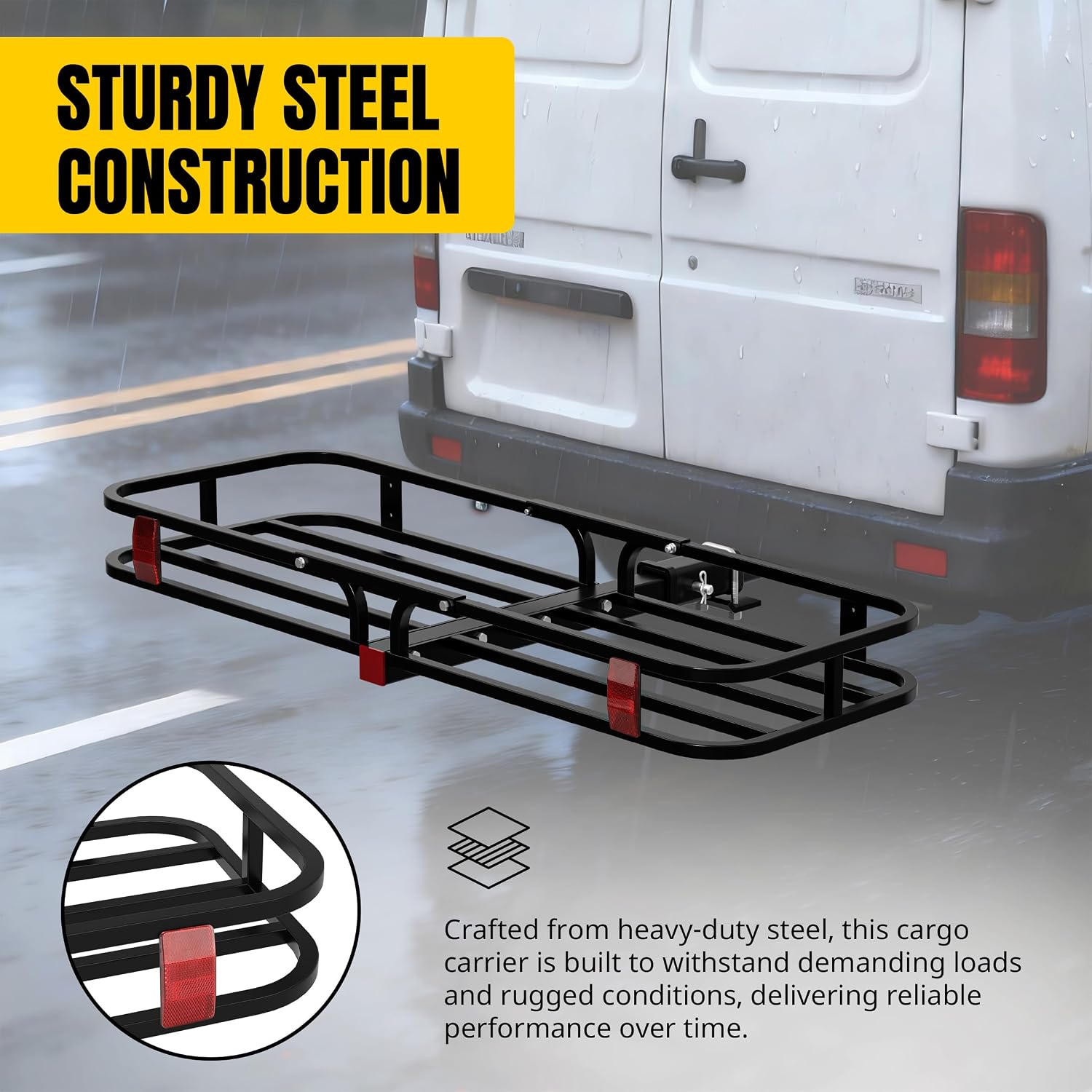 MaxxHaul 70107 53" x 19-1/2" Hitch Cargo Carrier - Trailer Mount Steel With High Side Rails For RV's, Trucks, SUV's, Vans