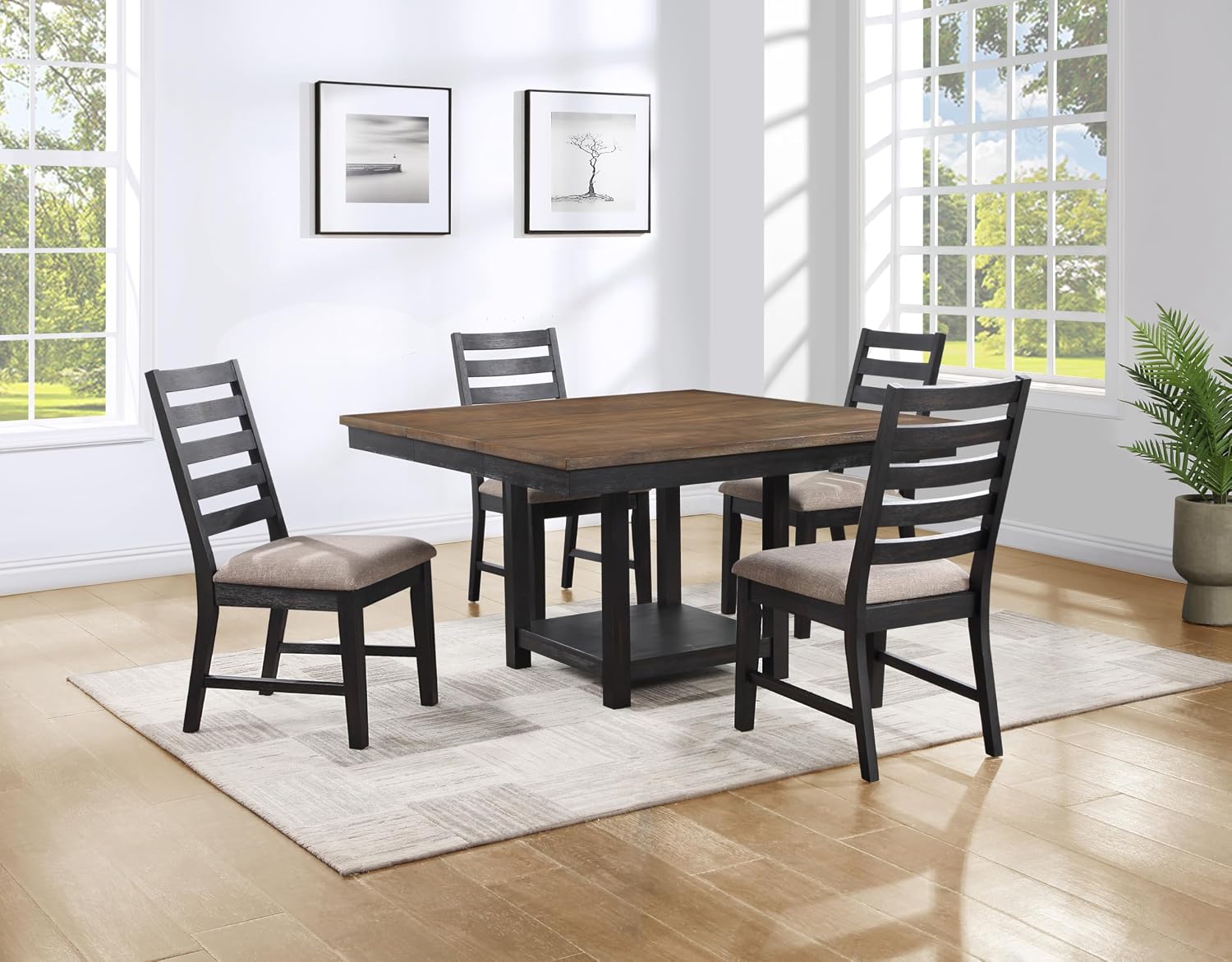 Steve Silver Company Harlow Side Chair, Set of 2 Chairs, Upholstered Seat, Modern Farmhouse, Armeless Dining Room Chairs, Solid Wood Legs, Kitchen