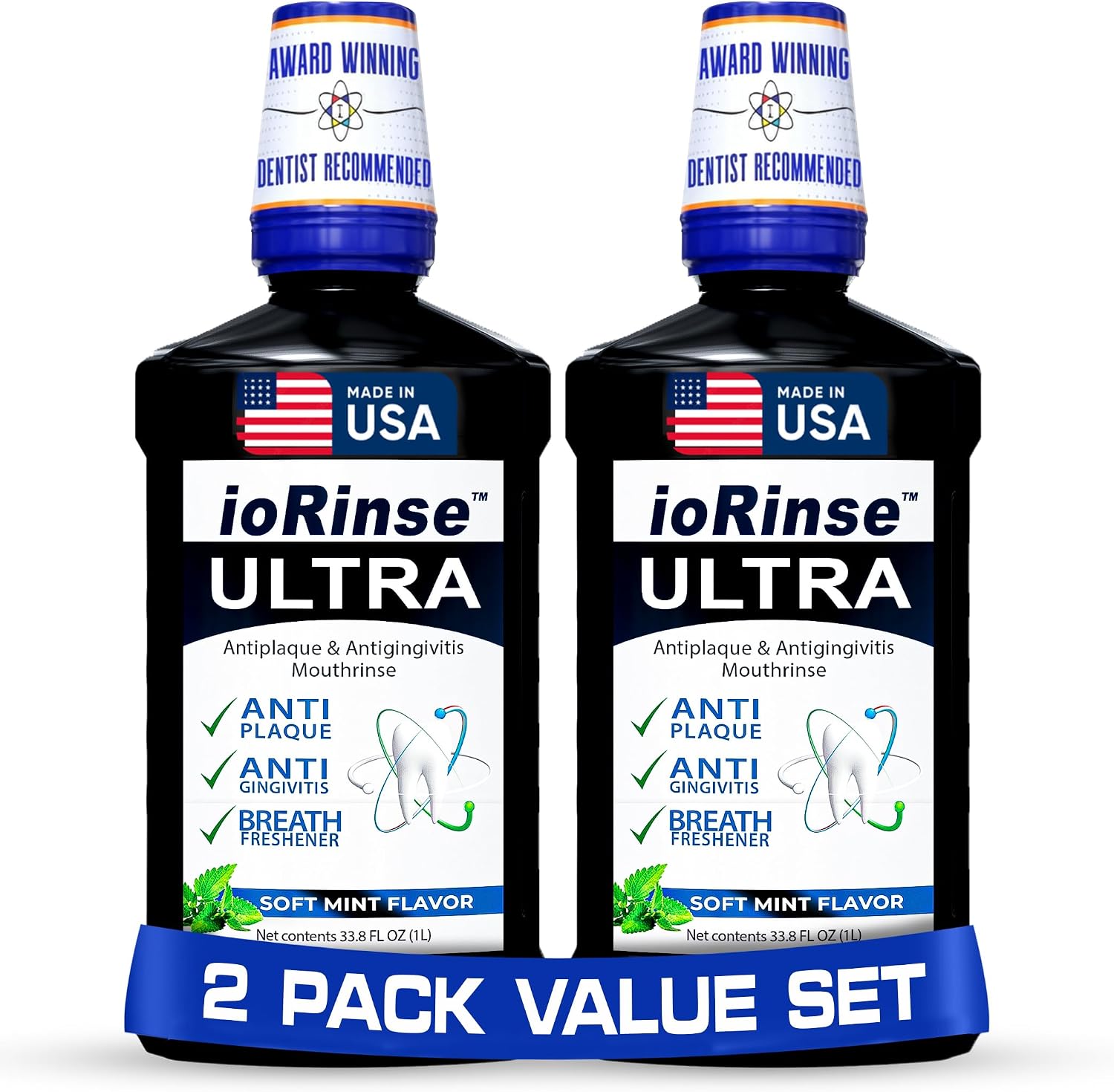 ioRinse RTU Halitosis Mouthwash, Molecular Iodine Oral Rinse, Soft Mint, 1L
