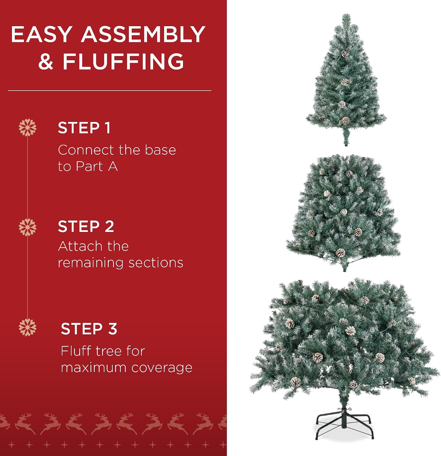 Best Choice Products 7.5ft Pre-Lit Pre-Decorated Pine Artificial Christmas Tree w/Twinkling LEDs, 1, 346 Flocked Frosted Tips, 80 Pinecones