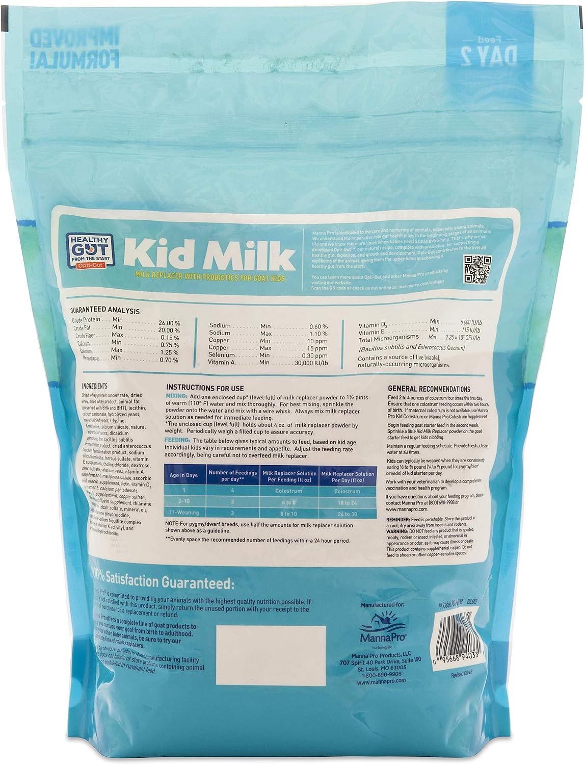 Manna Pro Goat Kid Milk Replacer with Opti-Gut, 4 lb Bag | High-Protein Milk Replacer, Opti-Gut Digestive Support, Easy-to-Mix Formula, Supports Healthy Kid Goat Growth