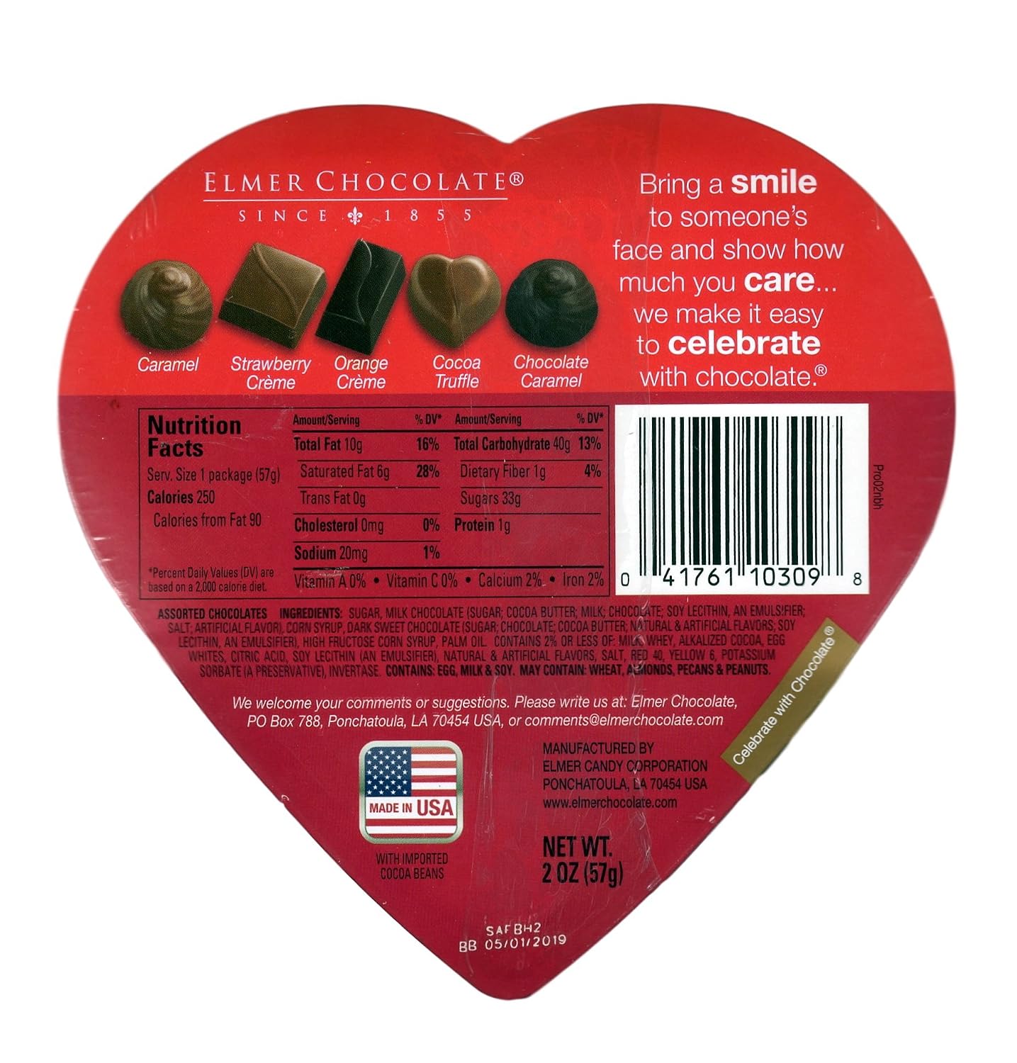 Pack of 2 Assorted Elmer Chocolates (Made in USA) in Heart-Shaped Boxes, 2 oz. Perfect for Valentine's Day Gifts! (3 Roses & 2 Roses)