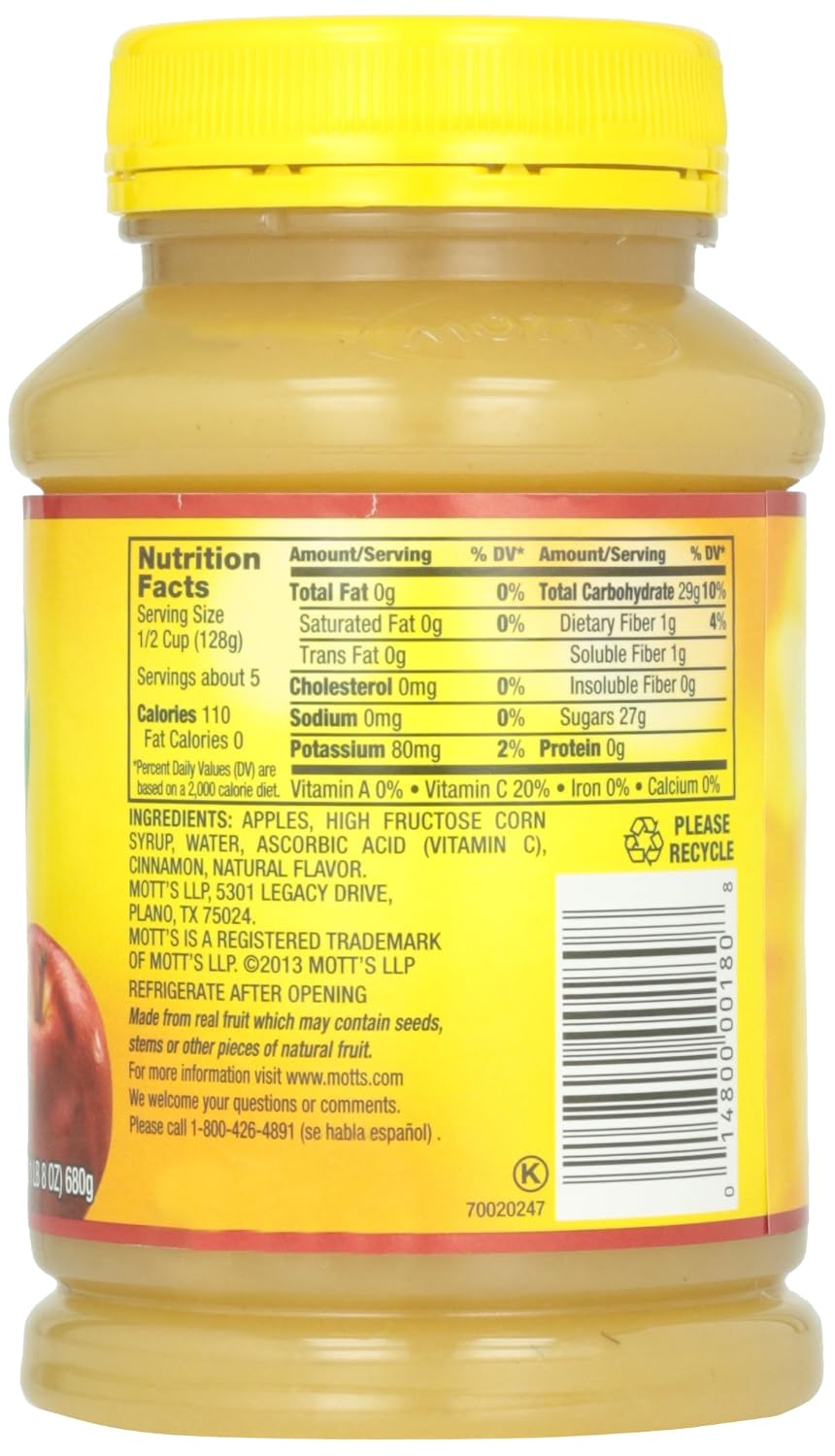 Motts Inc Apple Sauce, Cinnamon, 24 oz