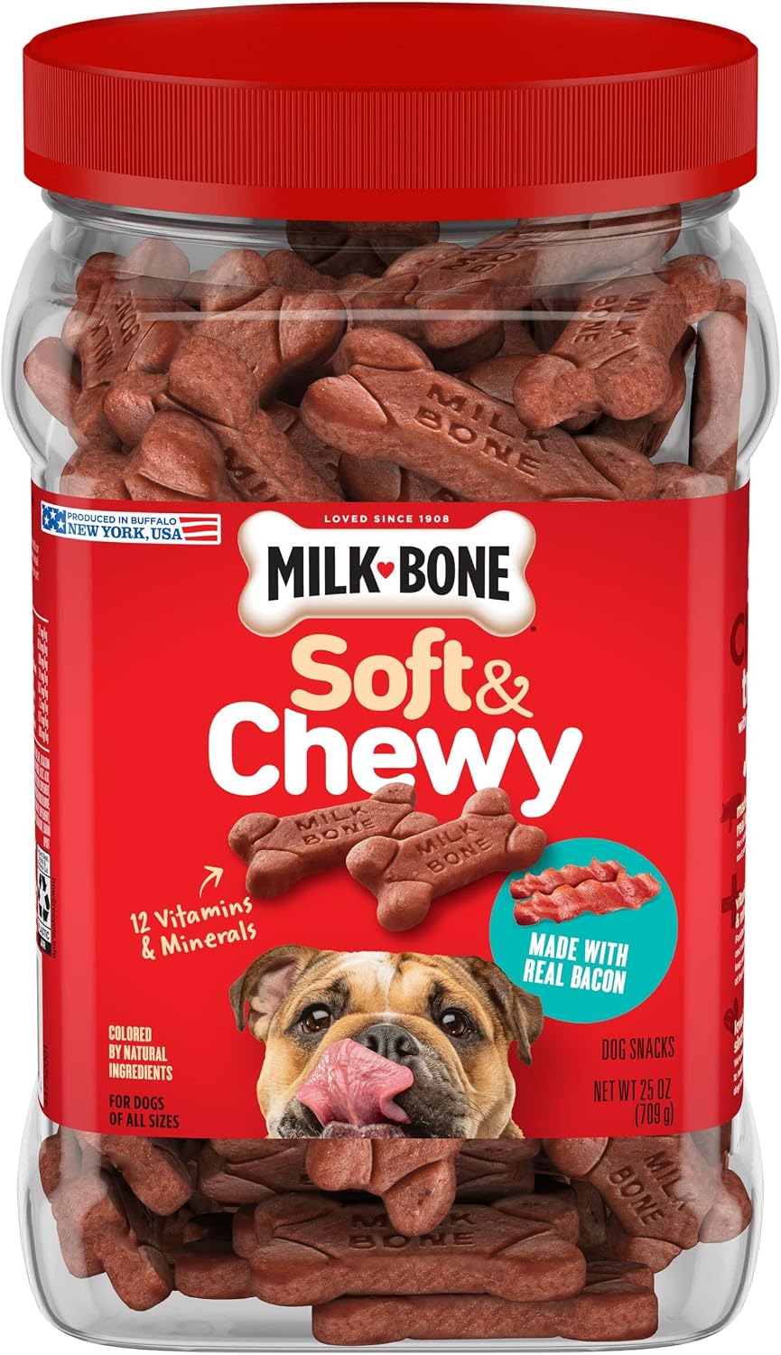 Milk-Bone Soft & Chewy Dog Training Treats, 25 oz Canister | Made with real chicken breast, soft dog treats for training and rewarding, 18% protein, fortified with vitamins and minerals