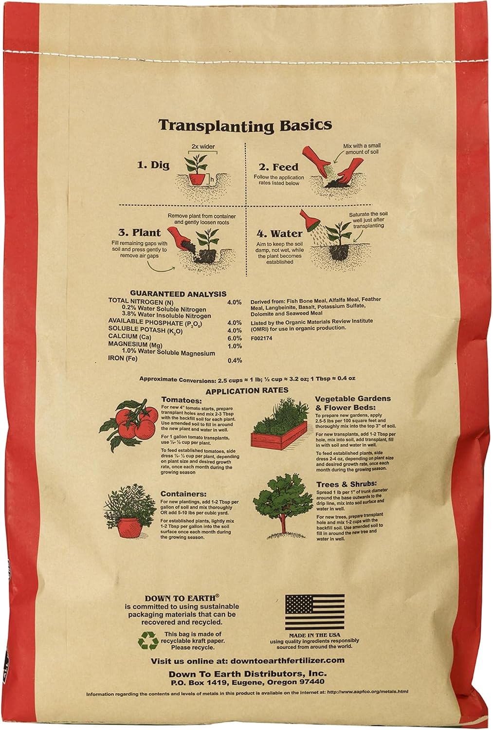 Down To Earth All Natural Fertilizers Organic Vegetable Garden - 25 lb