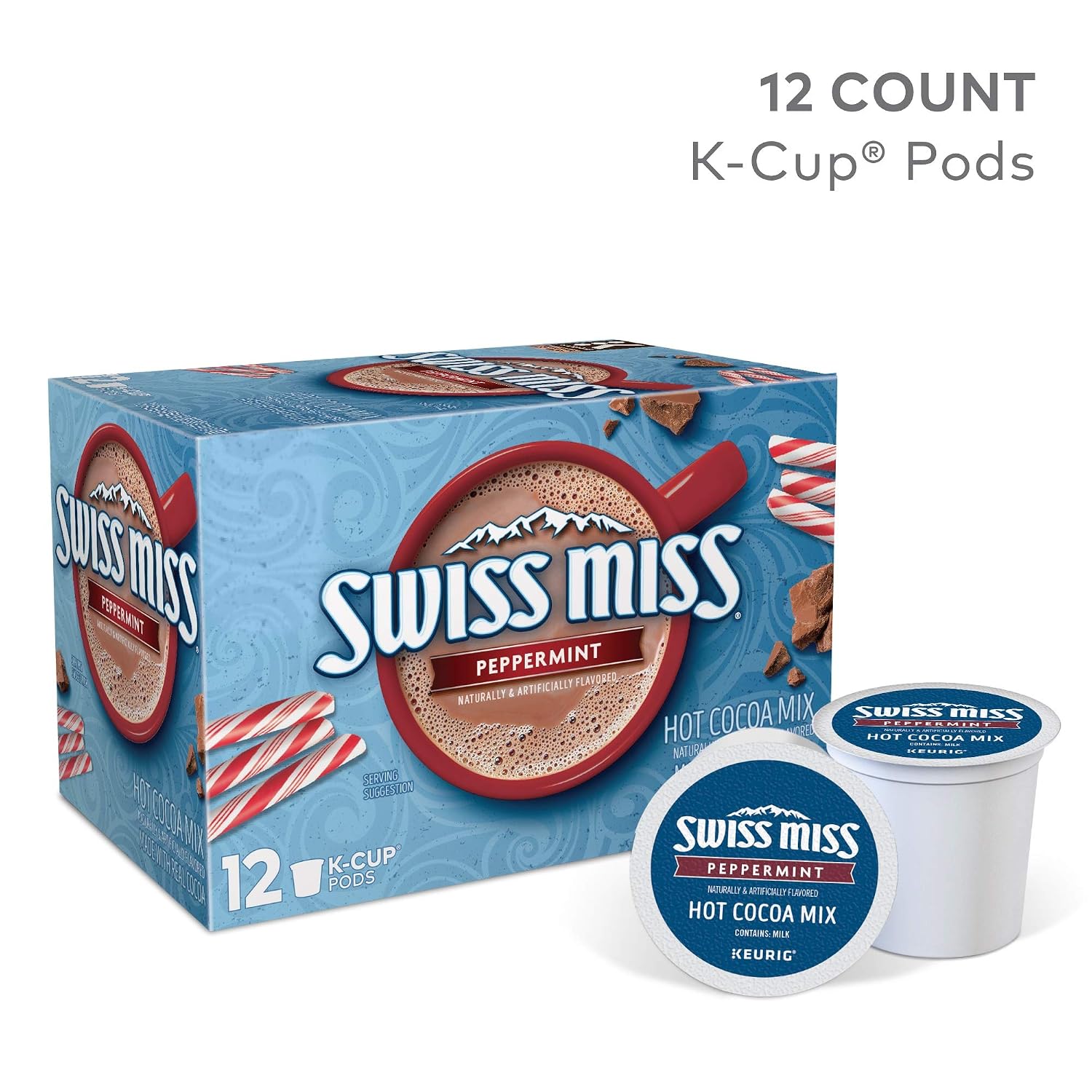 Swiss Miss Peppermint Hot Cocoa Single Serve Keurig K-Cup Pods, 12 Count