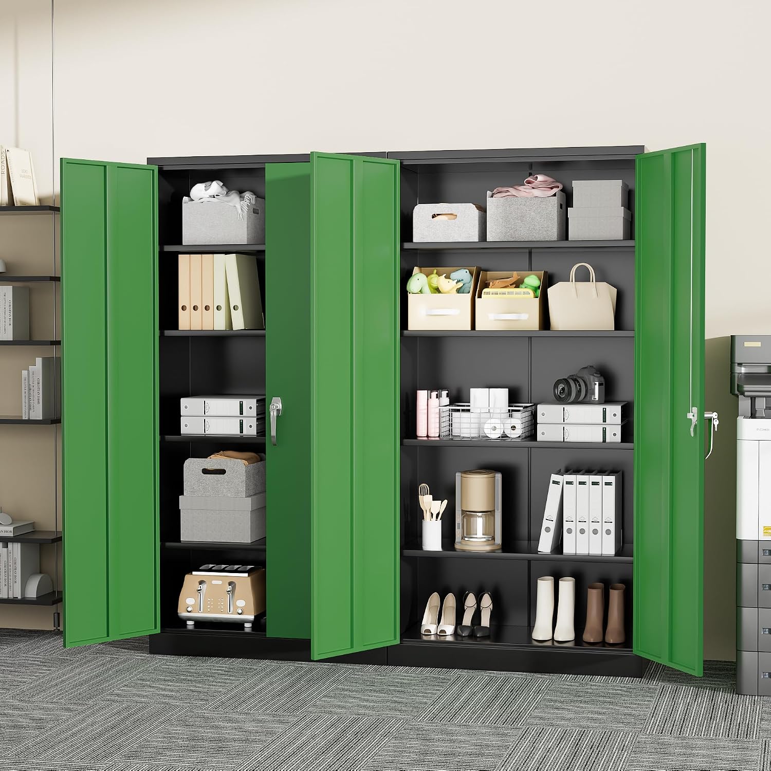 Greenvelly Steel SnapIt Storage Cabinet, 72" Locking Metal Garage Storage Cabinet with 4 Adjustable Shelves, 2 Doors and Lock for File, Office, Garage