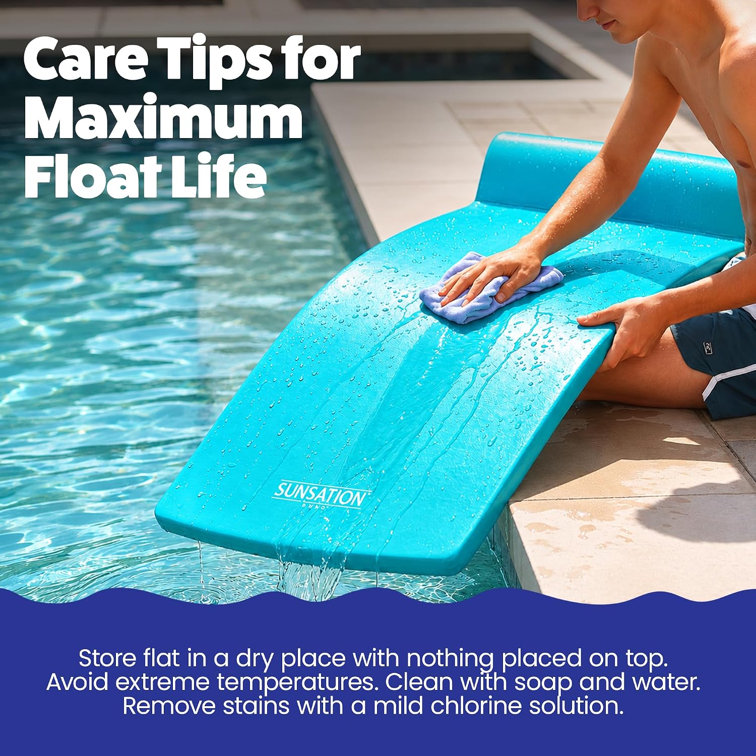 TRC Recreation Sunsation 1.75" Thick Foam Pool Float Lounger w/ Headrest for Lounging & Sunbathing in Swimming Pools, Beaches & Lakes, 70" x 26