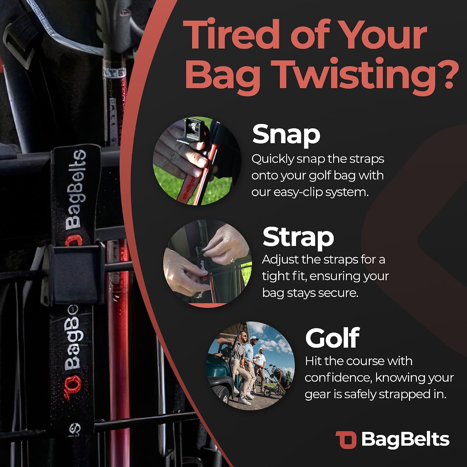 Golf Bag Cart Straps, Golf Cart Belt Attachment, Holds Bag to Cart for Easy Access to Clubs, Golf Cart Accessories, Black