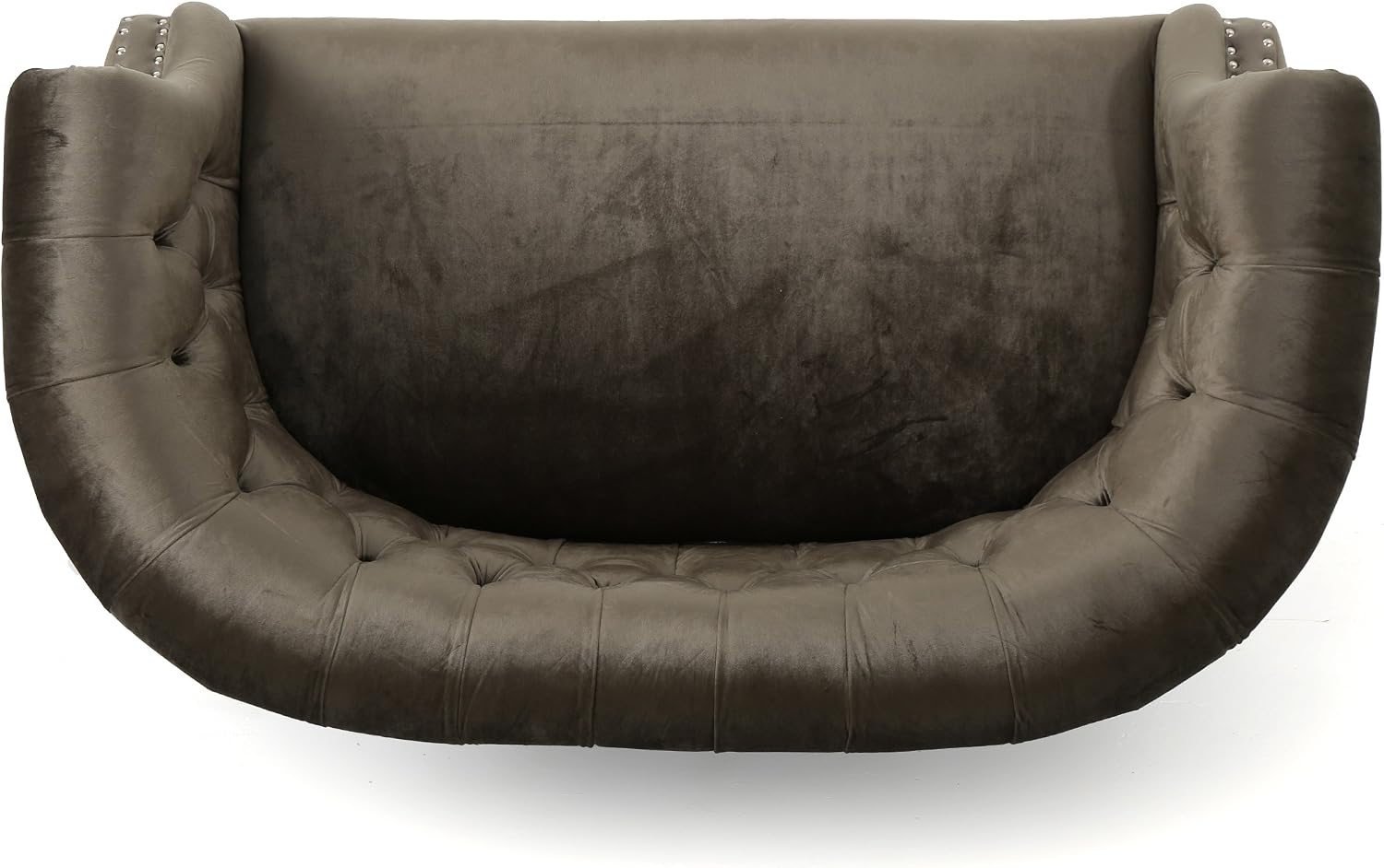 Christopher Knight Home Milani Tufted Scroll Arm Velvet Loveseat, Grey / Dark Brown