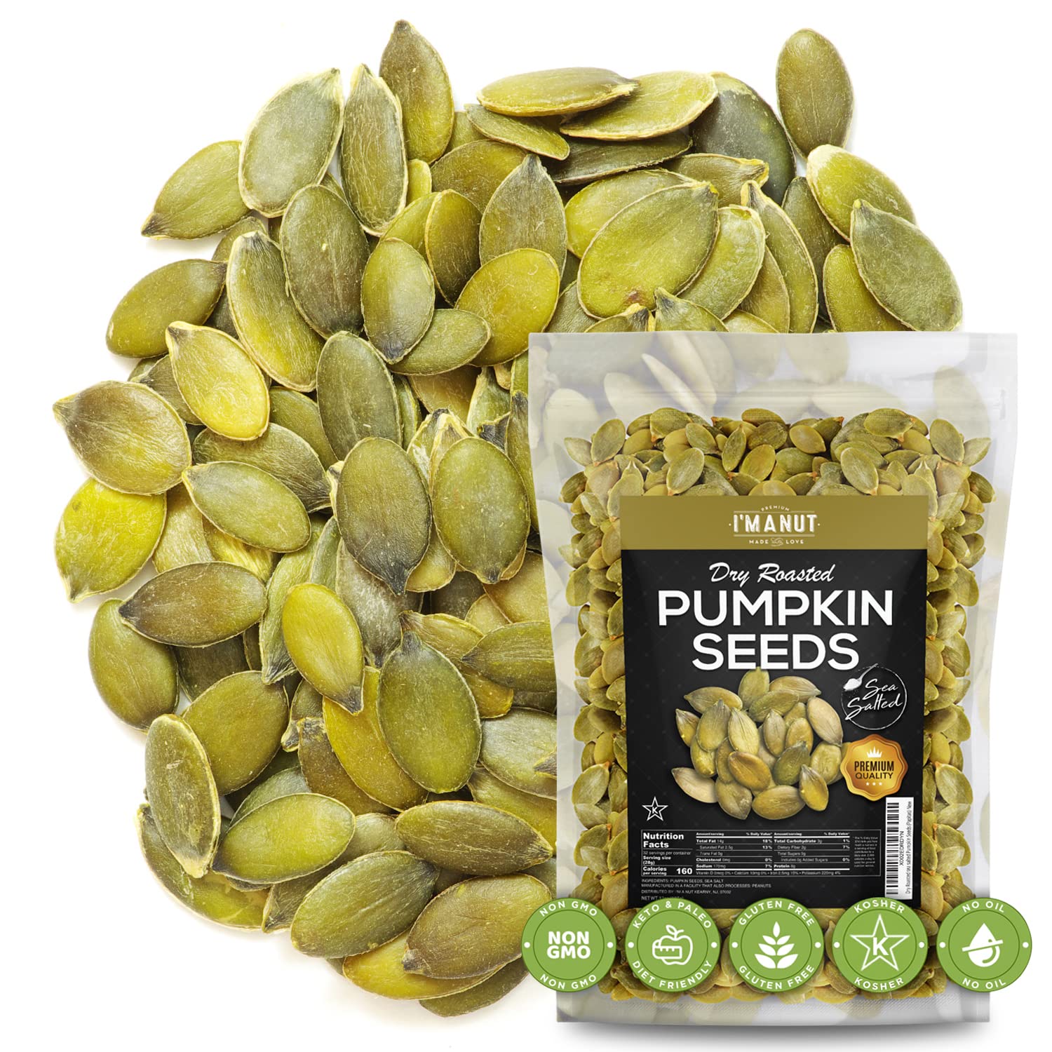 Raw Pumpkin Seeds 3 lb, Pepitas, No Shell, Unsalted, Kosher, Non-GMO