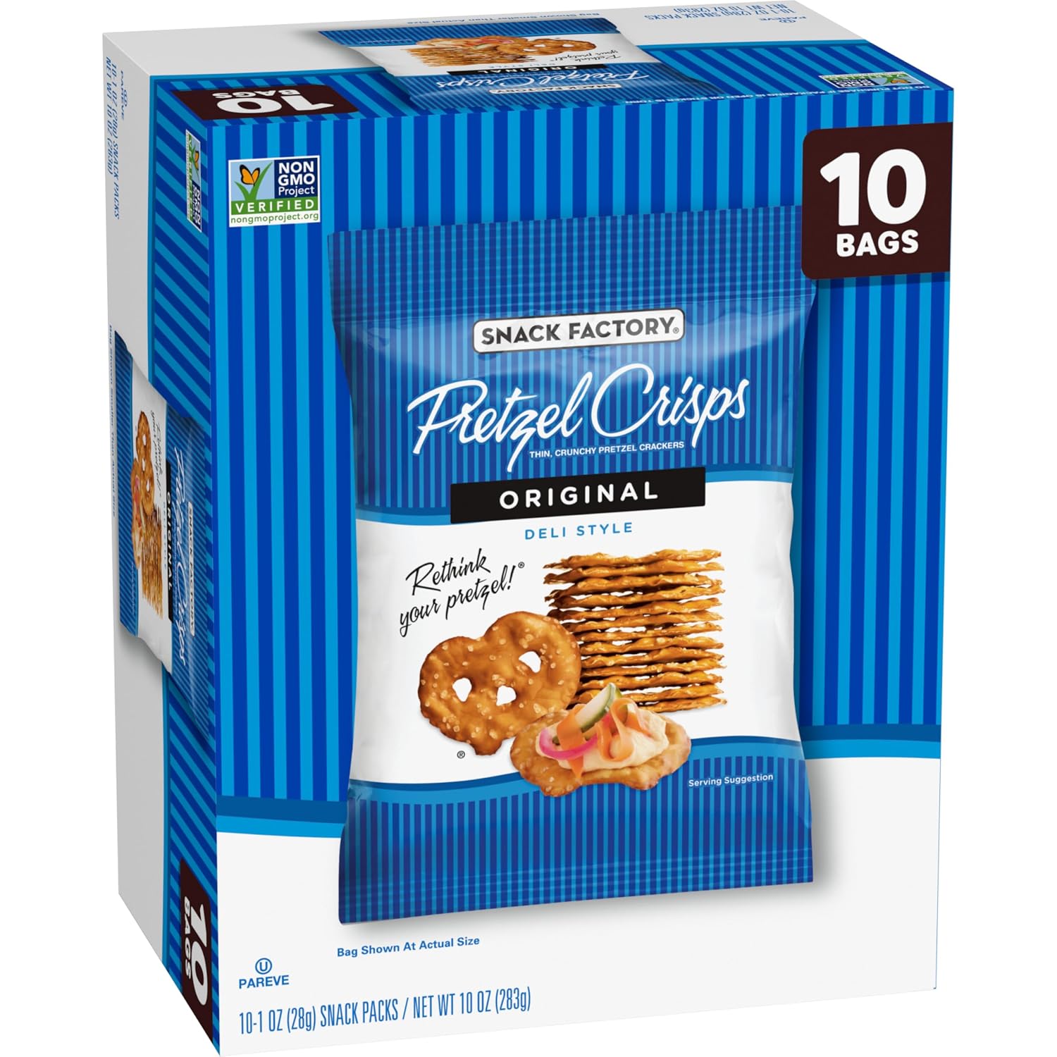 Snack Factory Original Pretzel Crisps, Non-GMO, 14 oz Party Size Bag